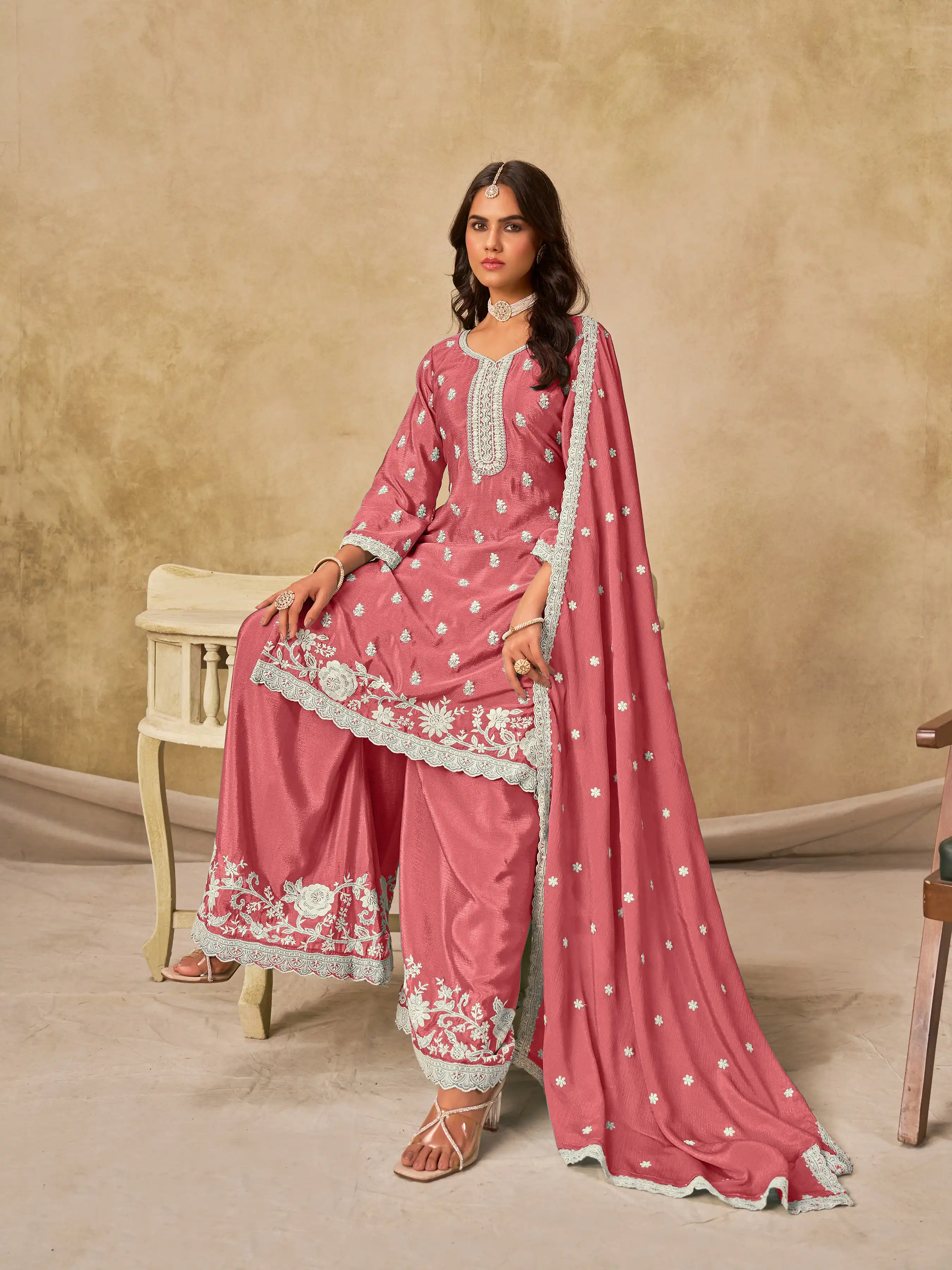 Roykals Pink Heavy Chinon Salwar Suit with Embroidered Work Roykals Pink Heavy Chinon Salwar Suit with Embroidered Work-Design No.-RT13533 - 213340