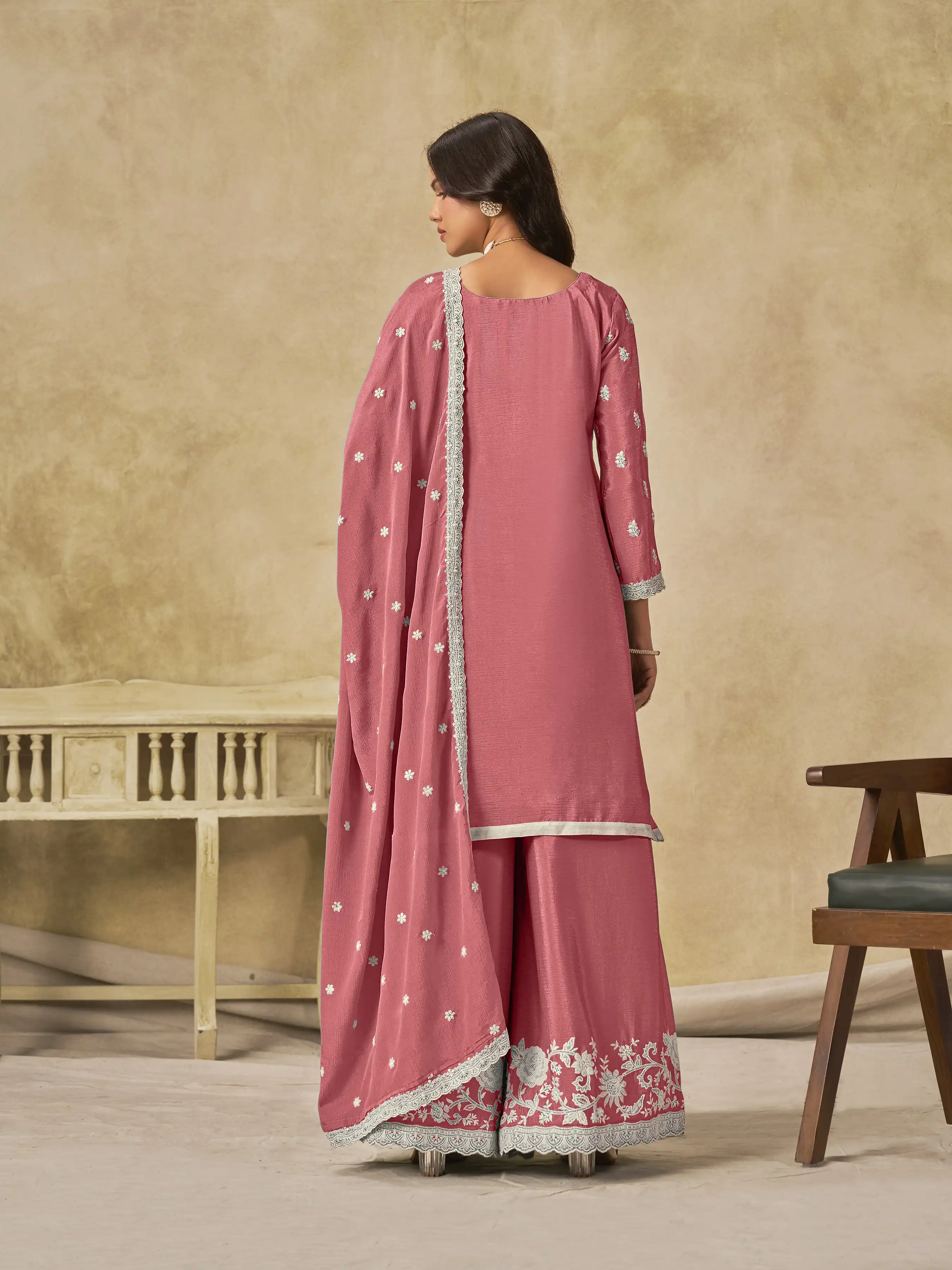 Roykals Pink Heavy Chinon Salwar Suit with Embroidered Work - Image 2