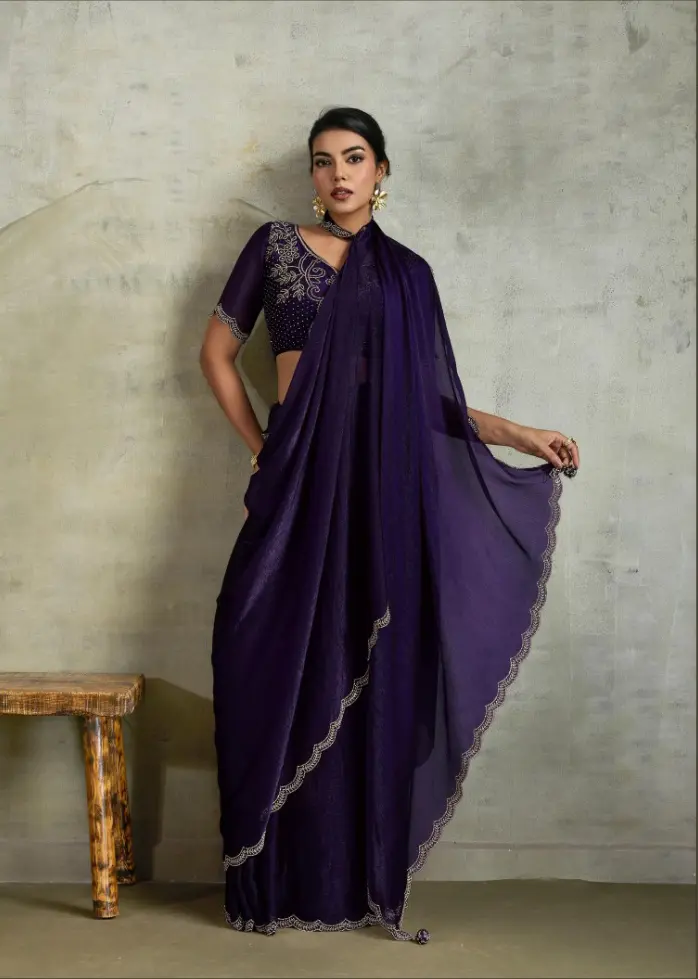 Roykals Purple Fendy Chiffon Blooming Designer Saree with Latkan Roykals Purple Fendy Chiffon Blooming Designer Saree with Latkan-Design No.-RT13487 - 213079
