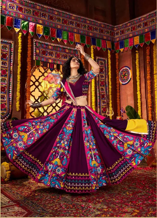 Roykals Purple Lehenga Choli with Multi Dupatta - Mirror Work Navratri Set - Image 2