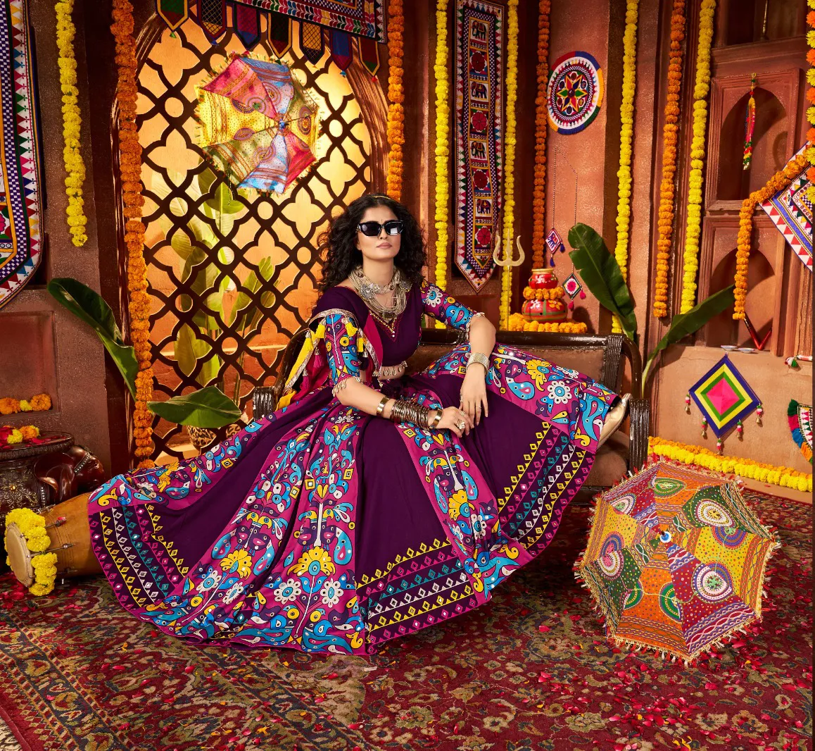 Roykals Purple Lehenga Choli with Multi Dupatta - Mirror Work Navratri Set - Image 3