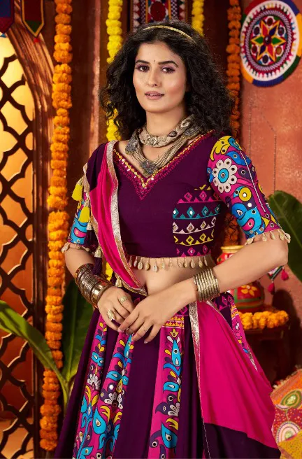 Roykals Purple Lehenga Choli with Multi Dupatta - Mirror Work Navratri Set - Image 4