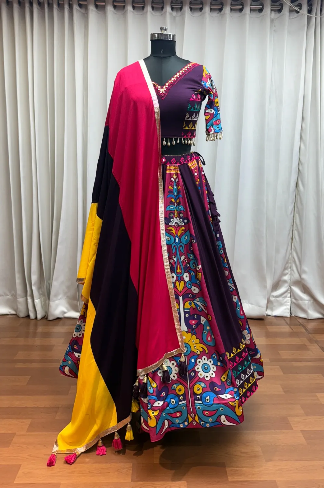 Roykals Purple Lehenga Choli with Multi Dupatta - Mirror Work Navratri Set - Image 5