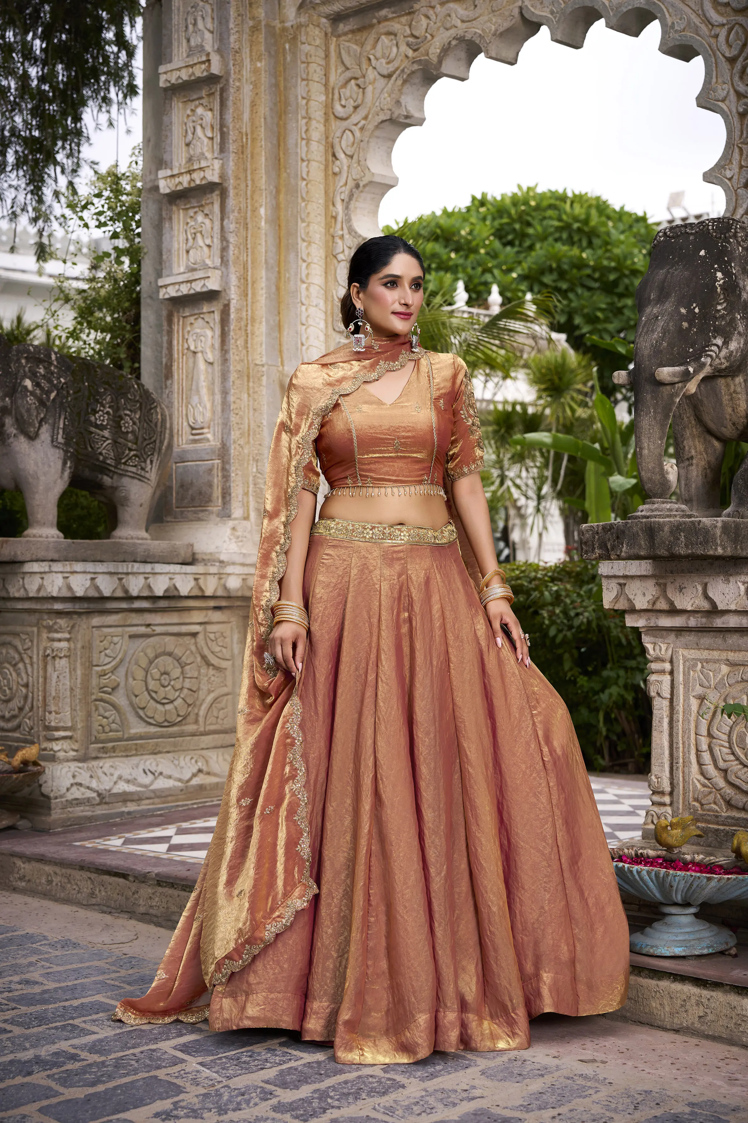 Roykals Rust Orange Fendi Silk Lehenga Choli With Sequence & Thread Embroidery Work