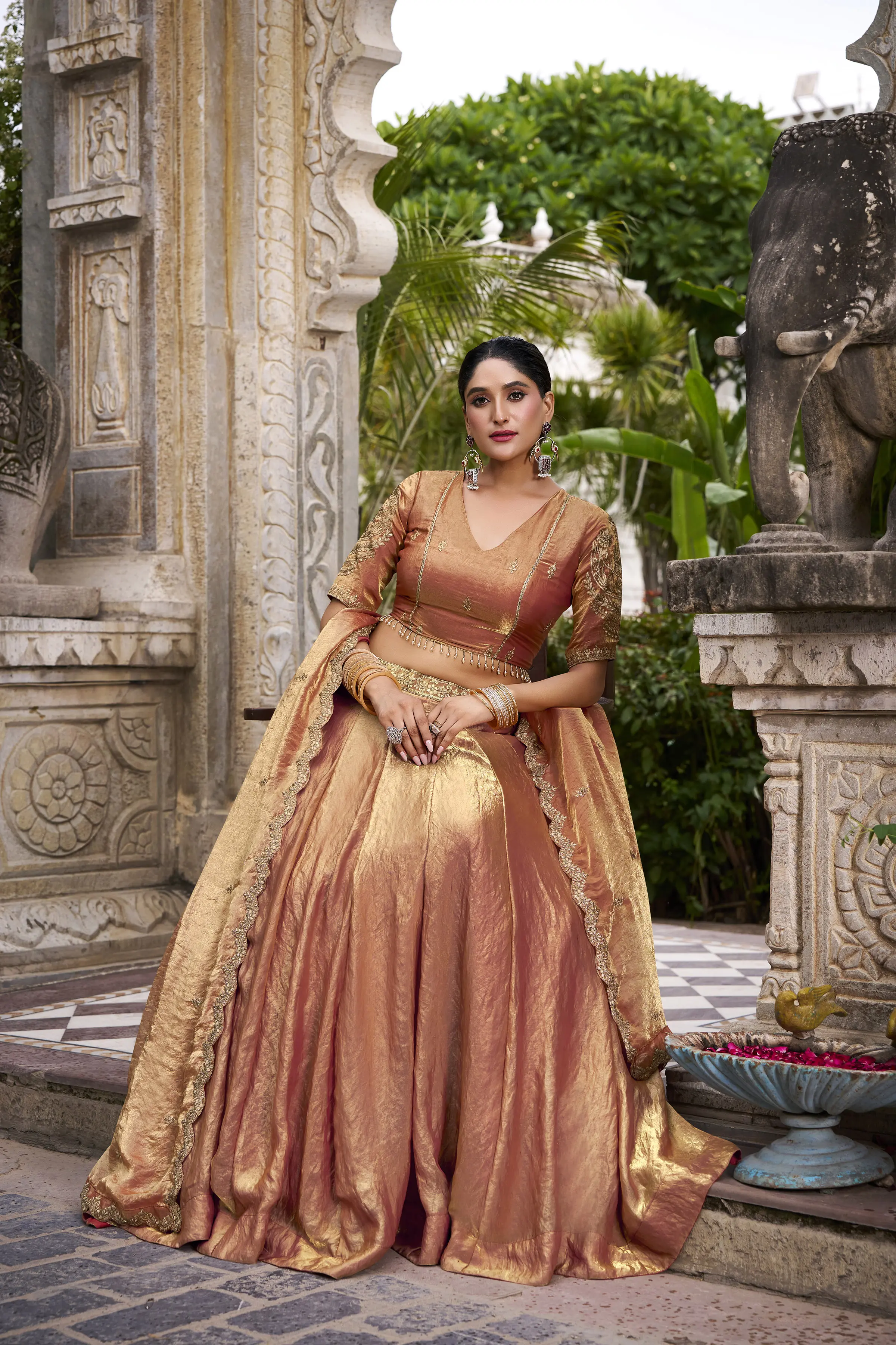Roykals Rust Orange Fendi Silk Lehenga Choli with Sequence & Thread Embroidery Work - Image 2