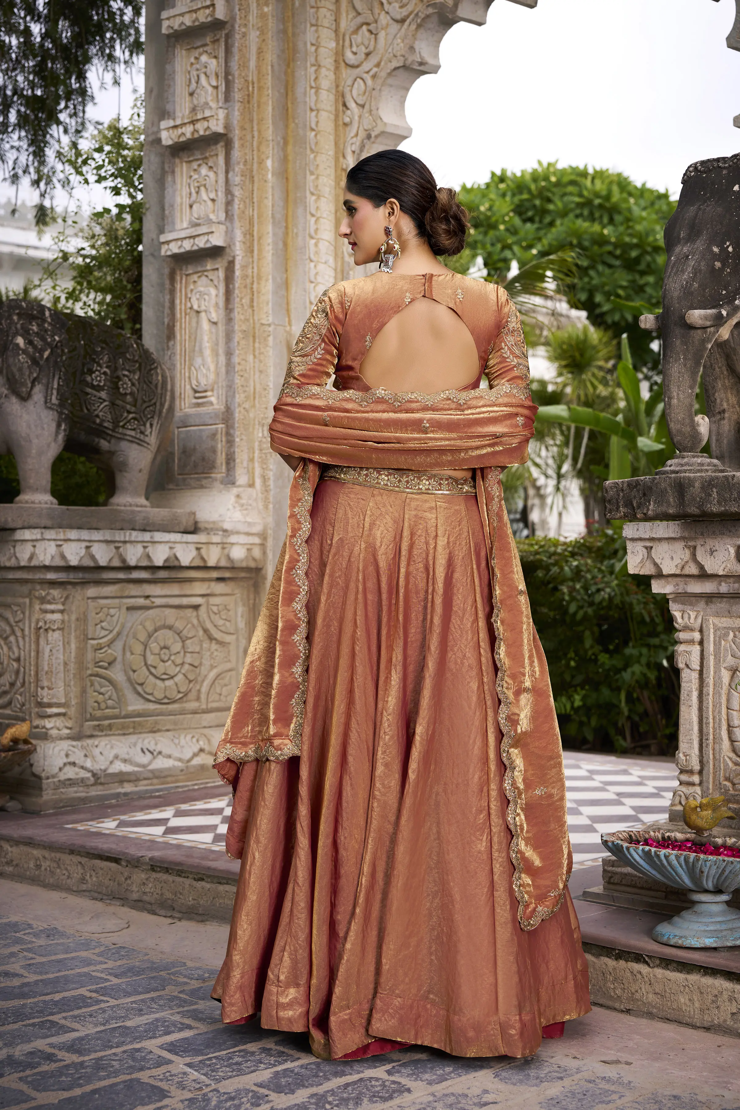 Roykals Rust Orange Fendi Silk Lehenga Choli with Sequence & Thread Embroidery Work - Image 3