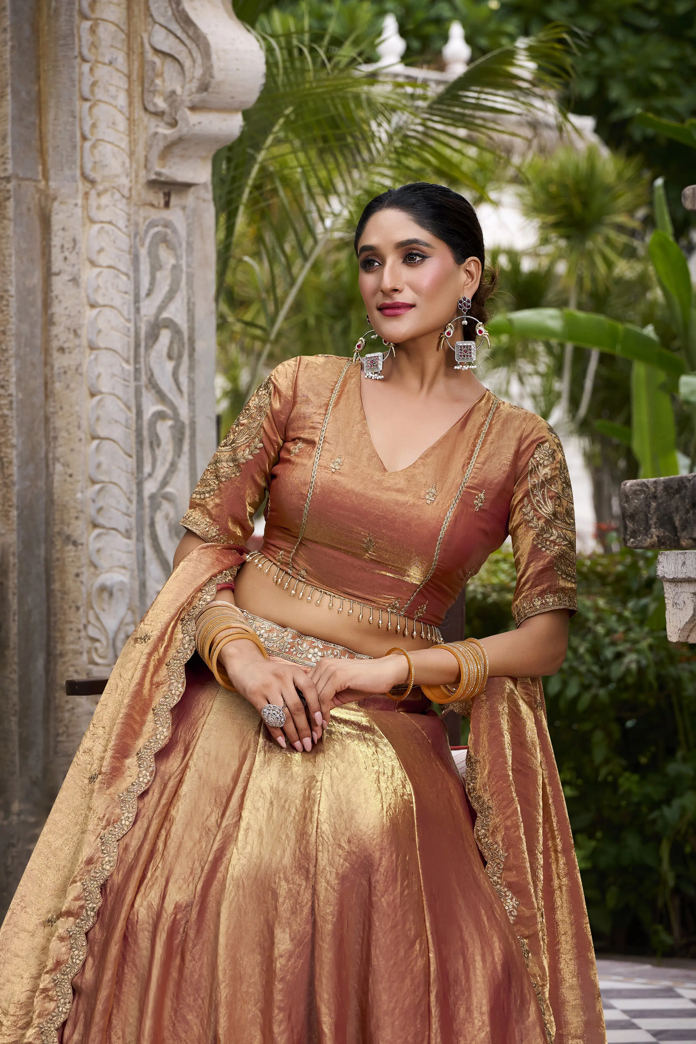 Roykals Rust Orange Fendi Silk Lehenga Choli with Sequence & Thread Embroidery Work - Image 4