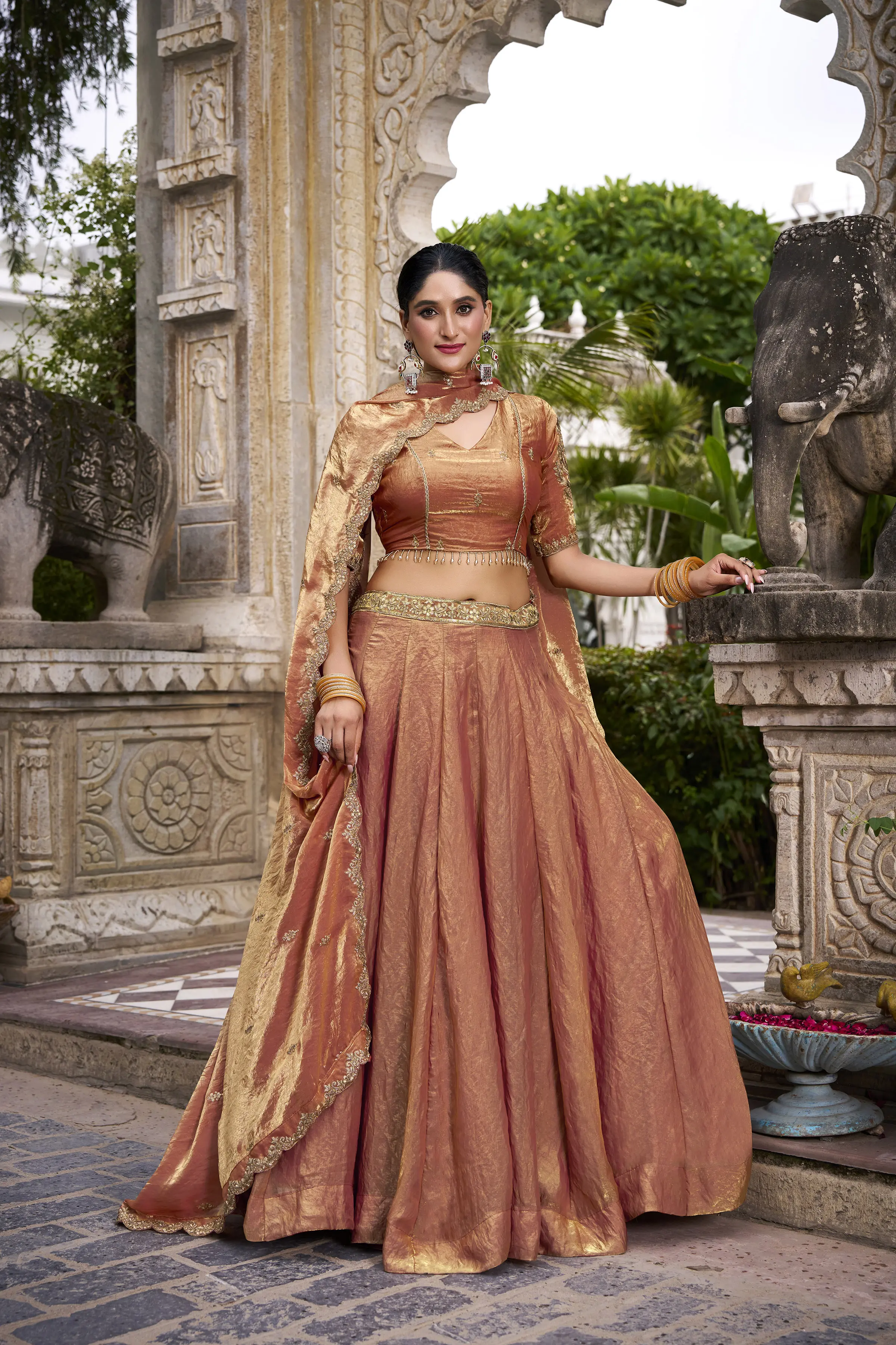 Roykals Rust Orange Fendi Silk Lehenga Choli with Sequence & Thread Embroidery Work - Image 5