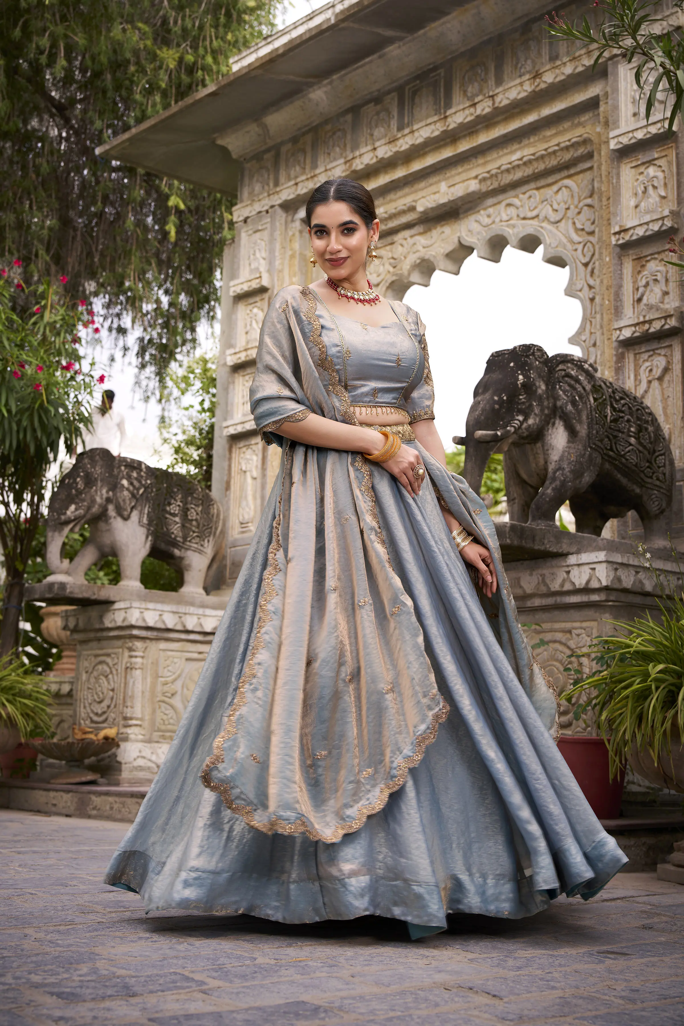 Roykals Sky Blue Fendi Silk Lehenga Choli With Sequence & Thread Embroidery Work