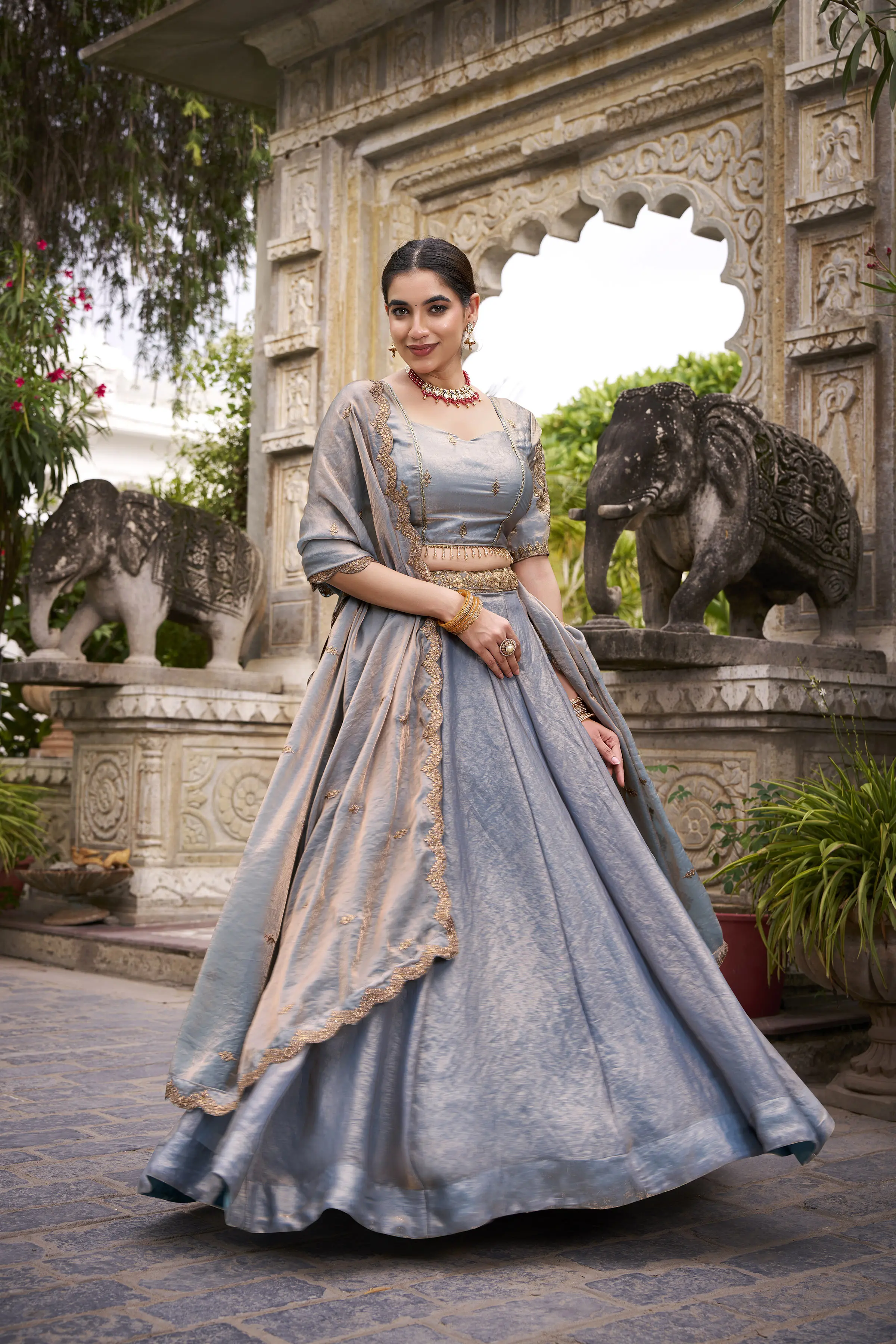 Roykals Sky Blue Fendi Silk Lehenga Choli with Sequence & Thread Embroidery Work - Image 2