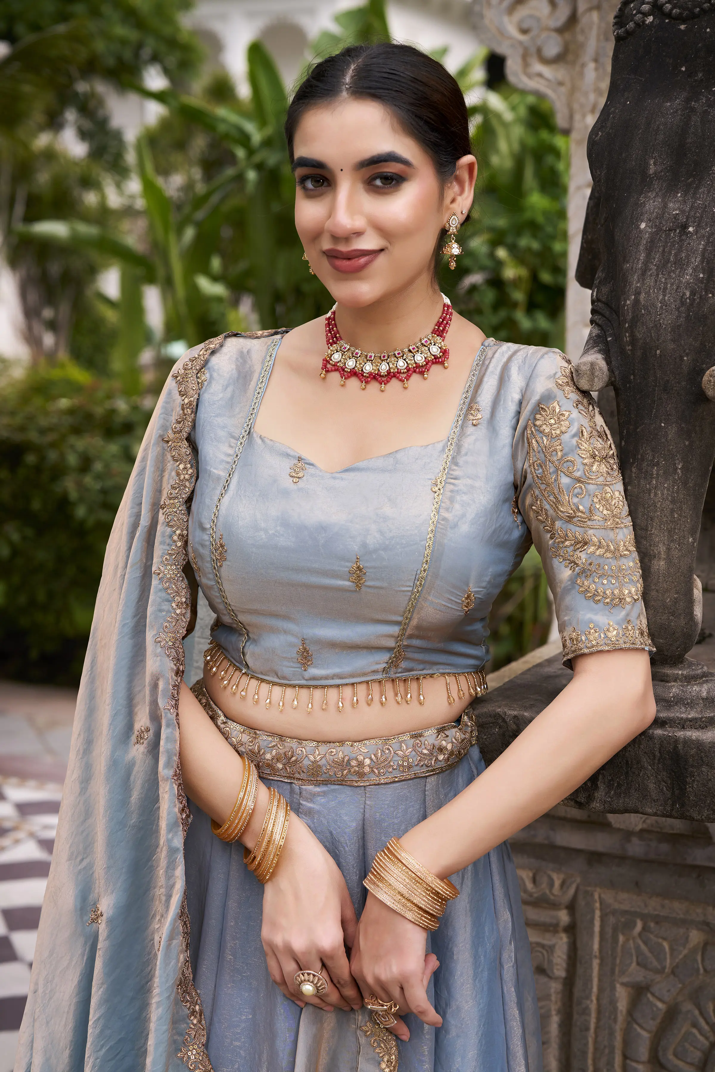Roykals Sky Blue Fendi Silk Lehenga Choli with Sequence & Thread Embroidery Work - Image 4