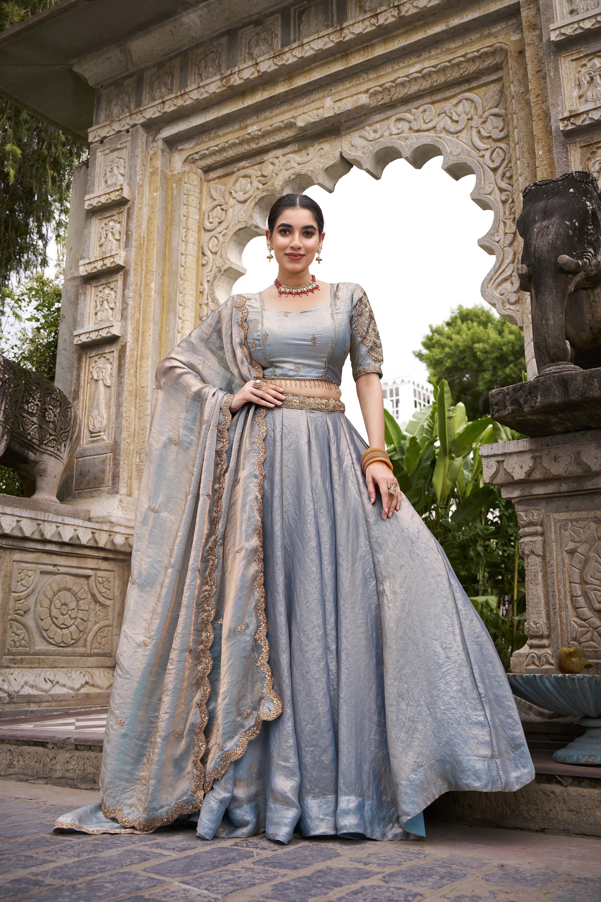 Roykals Sky Blue Fendi Silk Lehenga Choli with Sequence & Thread Embroidery Work - Image 5