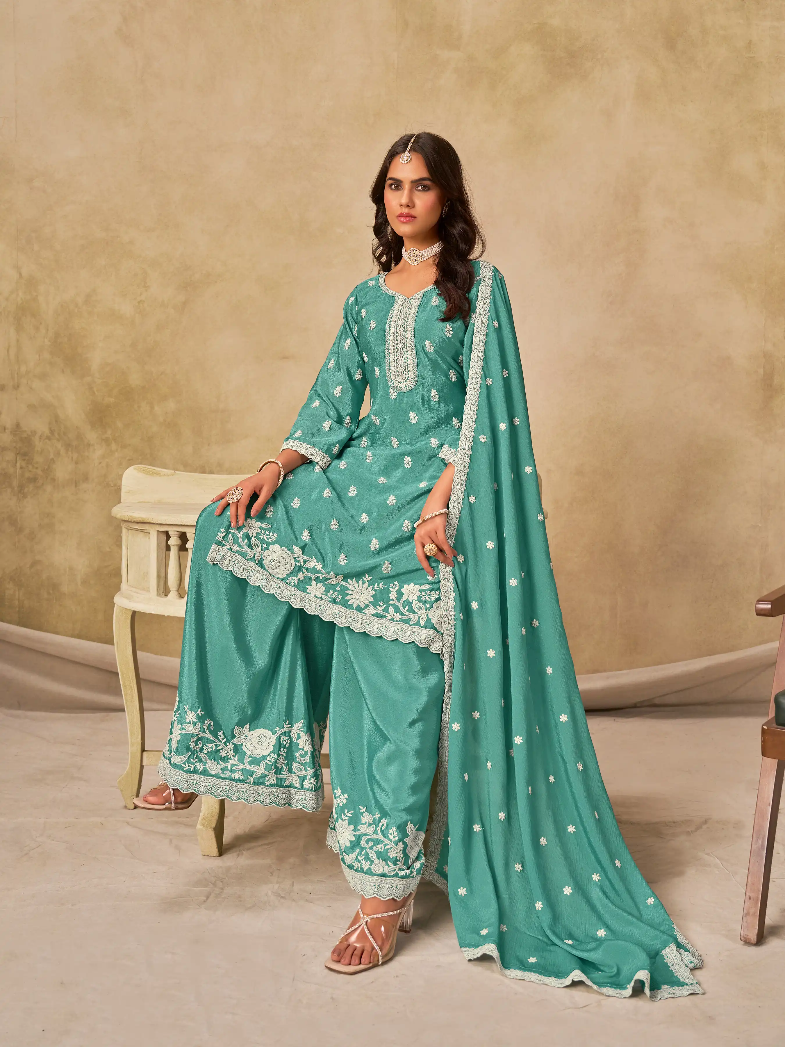 Roykals Sky Blue Heavy Chinon Salwar Suit with Embroidered Work Roykals Sky Blue Heavy Chinon Salwar Suit with Embroidered Work-Design No.-RT13533 - 213339