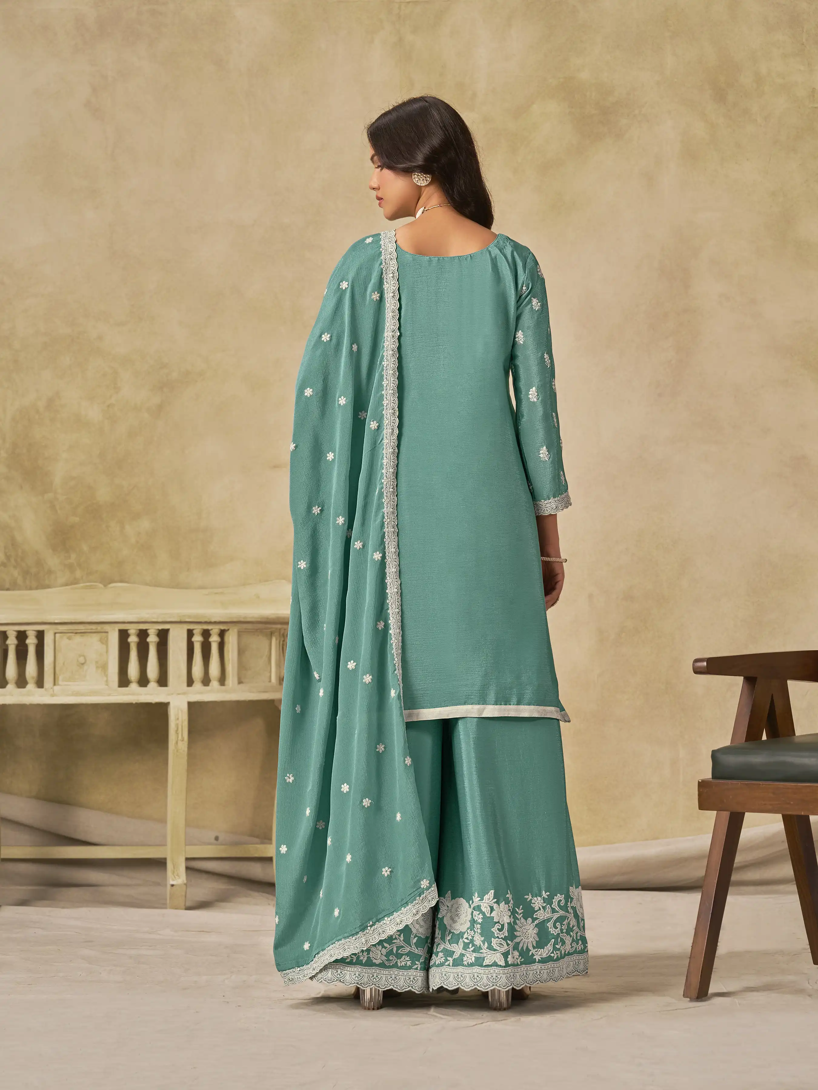 Roykals Sky Blue Heavy Chinon Salwar Suit with Embroidered Work - Image 2