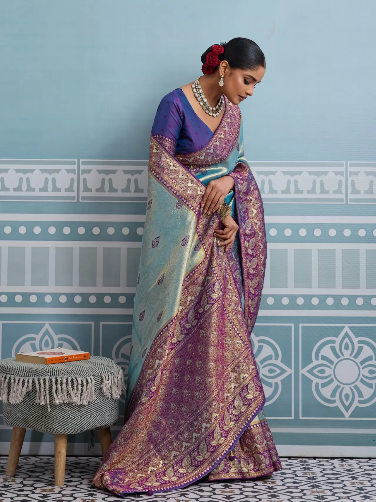 Roykals Sky Blue Kanjivaram Soft Silk Saree with Blue Blouse Roykals Sky Blue Kanjivaram Soft Silk Saree with Blue Blouse-Design No.-RT13521 - 213198