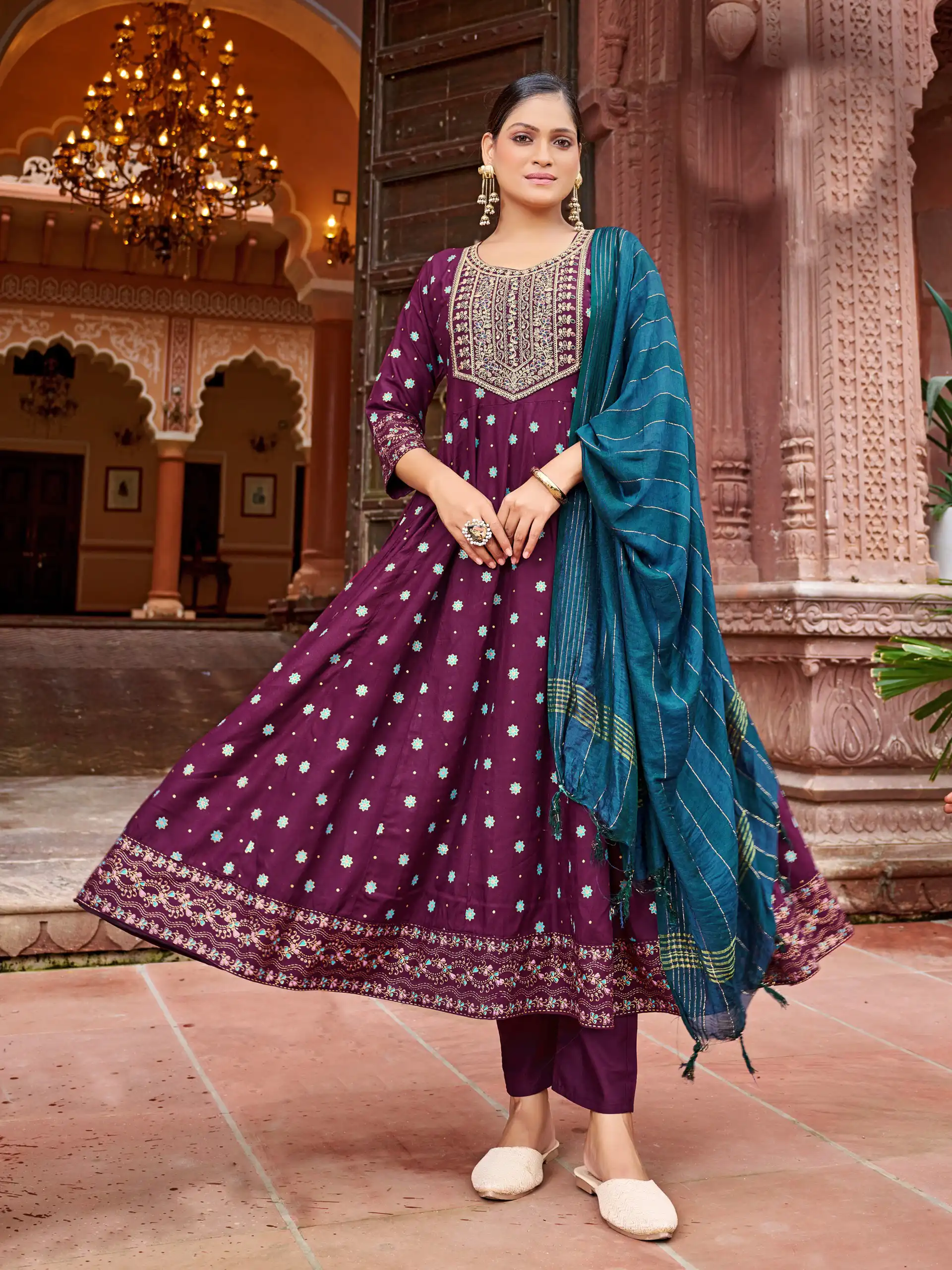 Roykals Wine Teal Designer Rayon Readymade Suit RT13498 213129