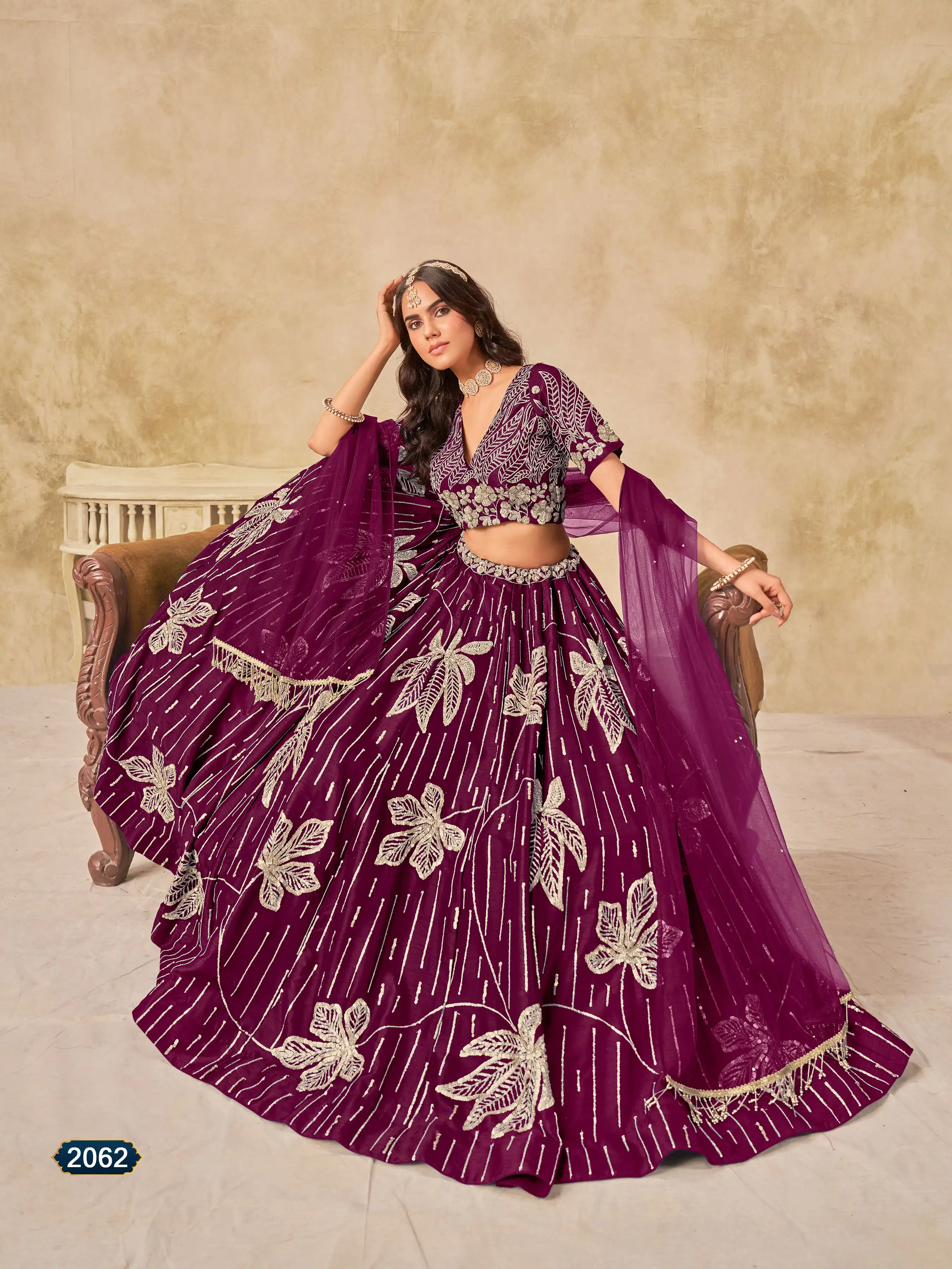 Roykals Wine Art Silk Lehenga Choli with Embroidery Work - Image 2