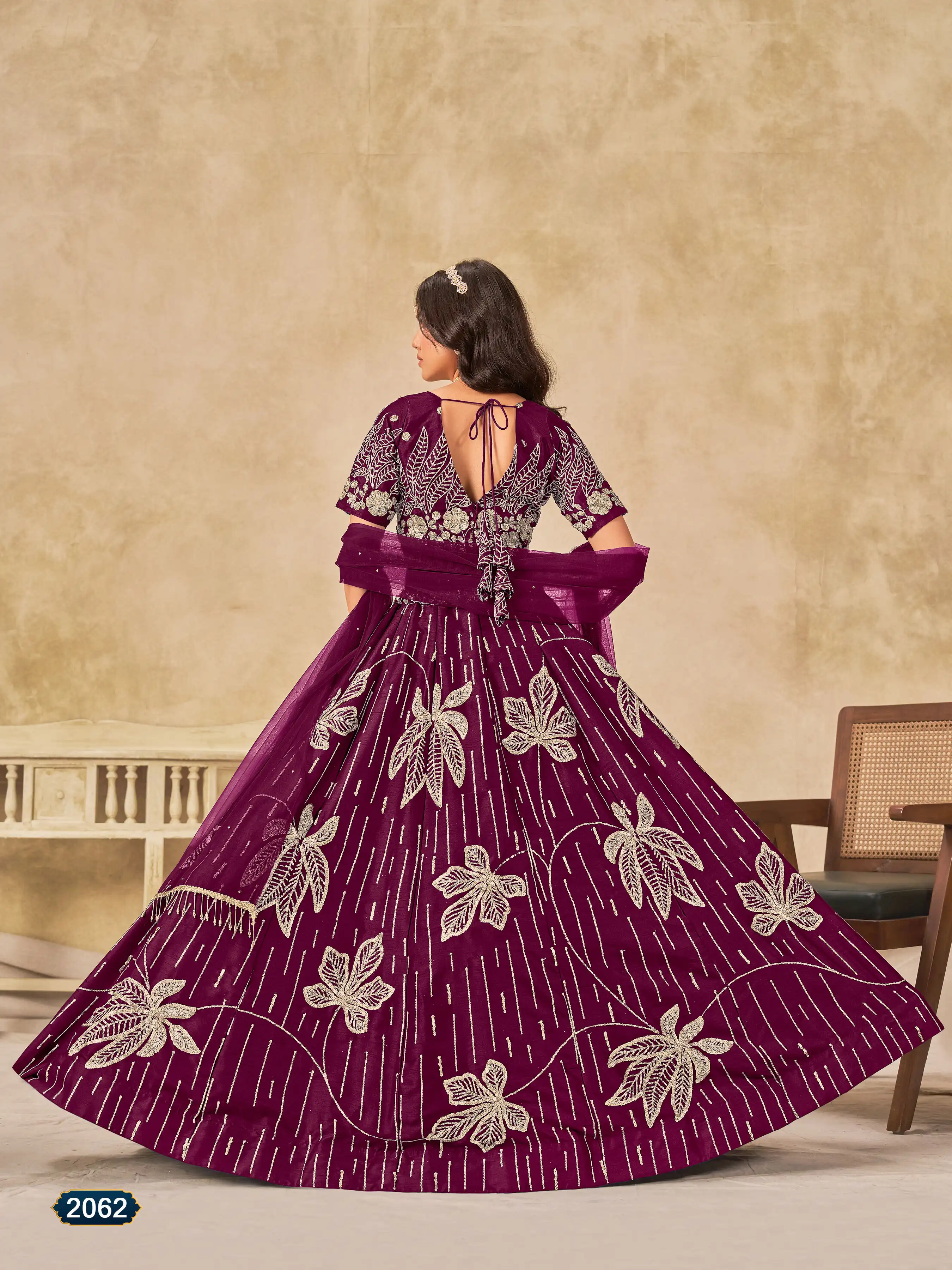 Roykals Wine Art Silk Lehenga Choli with Embroidery Work - Image 3