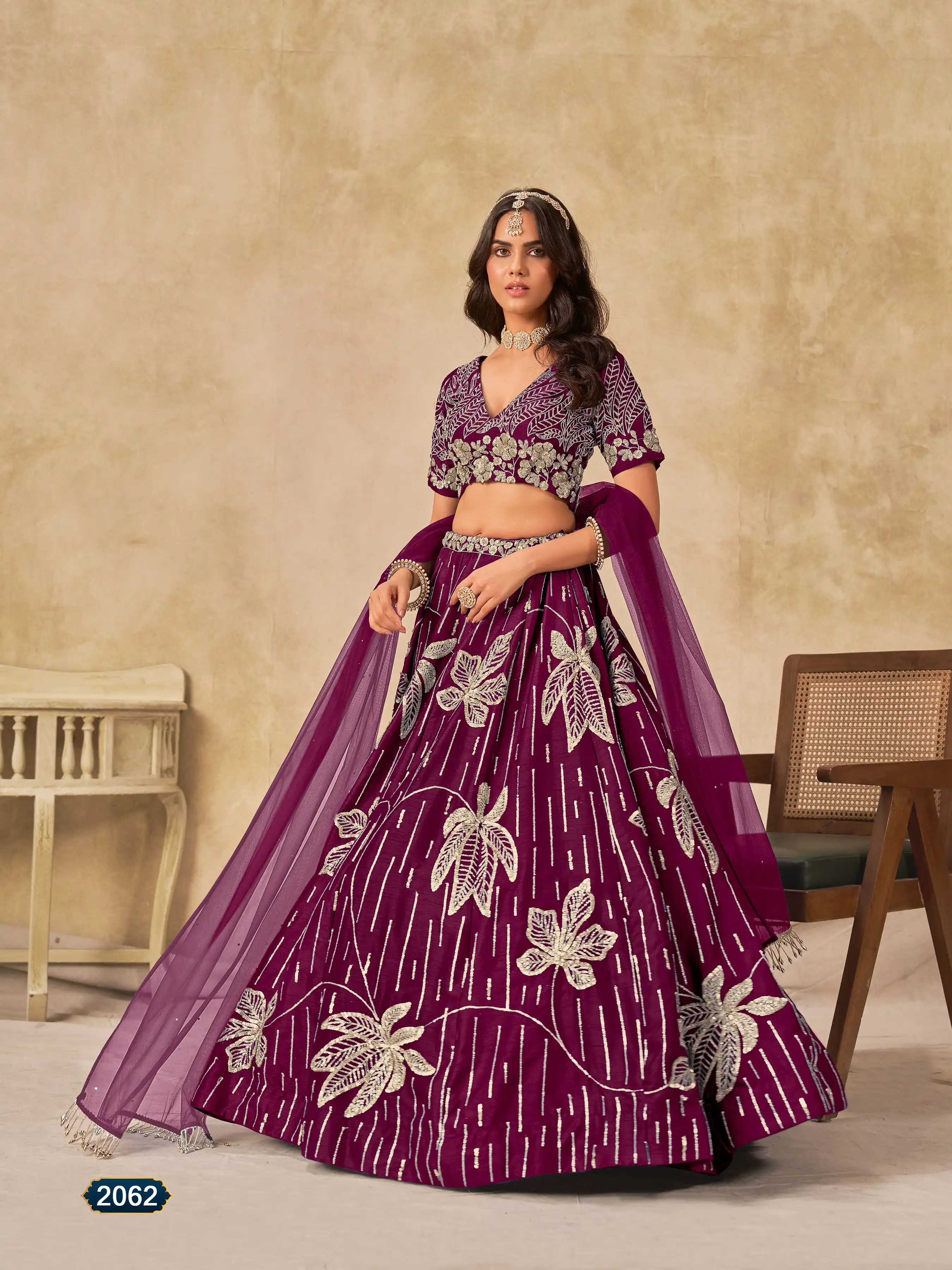 Roykals Wine Art Silk Lehenga Choli with Embroidery Work - Image 5
