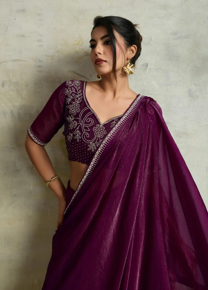 Roykals Wine Fendy Chiffon Blooming Designer Saree with Latkan Roykals Wine Fendy Chiffon Blooming Designer Saree with Latkan-Design No.-RT13487 - 213082