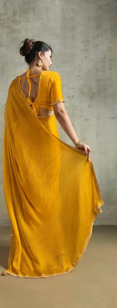 Roykals Yellow Fendy Chiffon Blooming Designer Saree with Latkan Roykals Yellow Fendy Chiffon Blooming Designer Saree with Latkan-Design No.-RT13487 - 213080