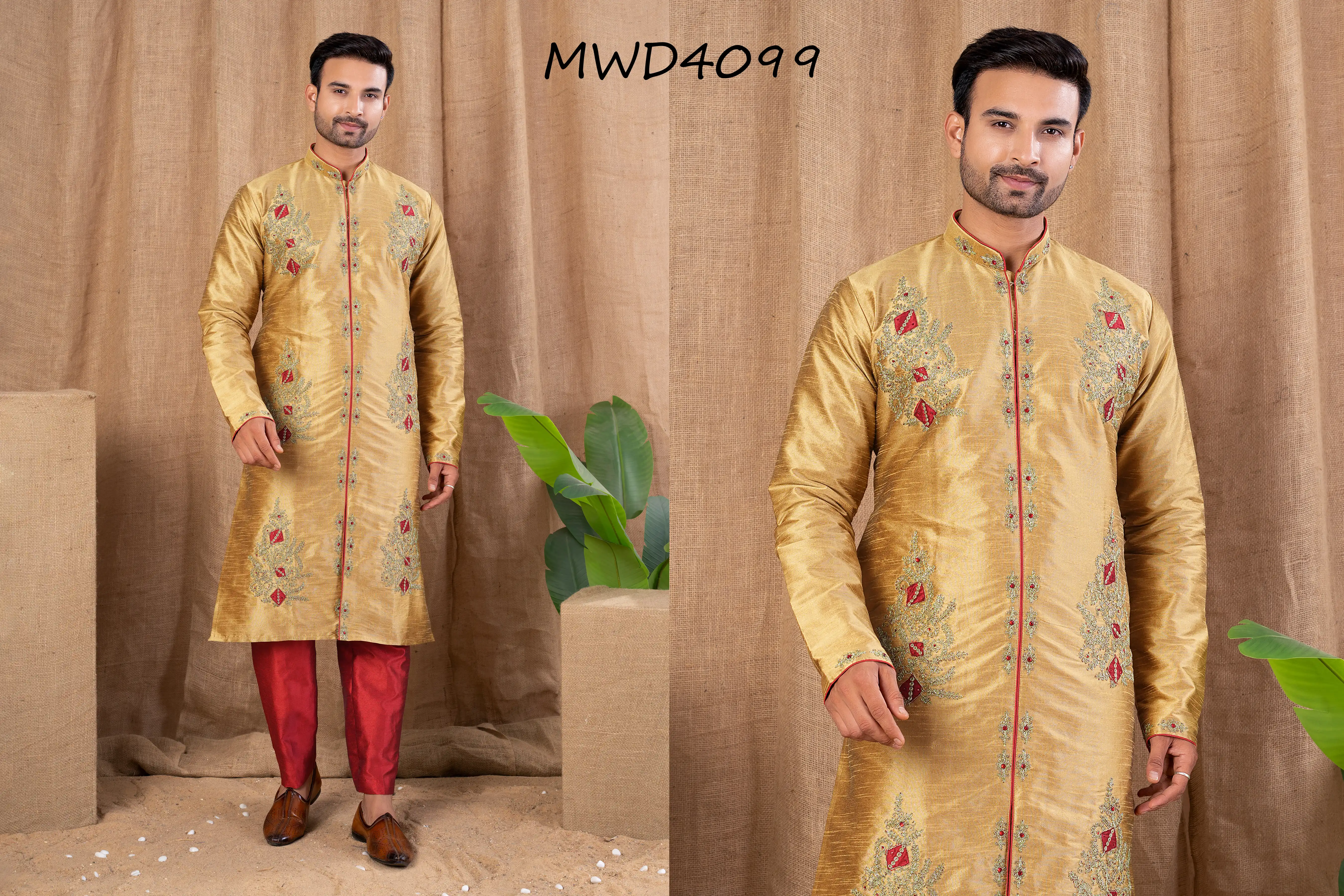 S. S. Ethnic Antique Art Silk Indo Trouser Set for Men - MWD4099
