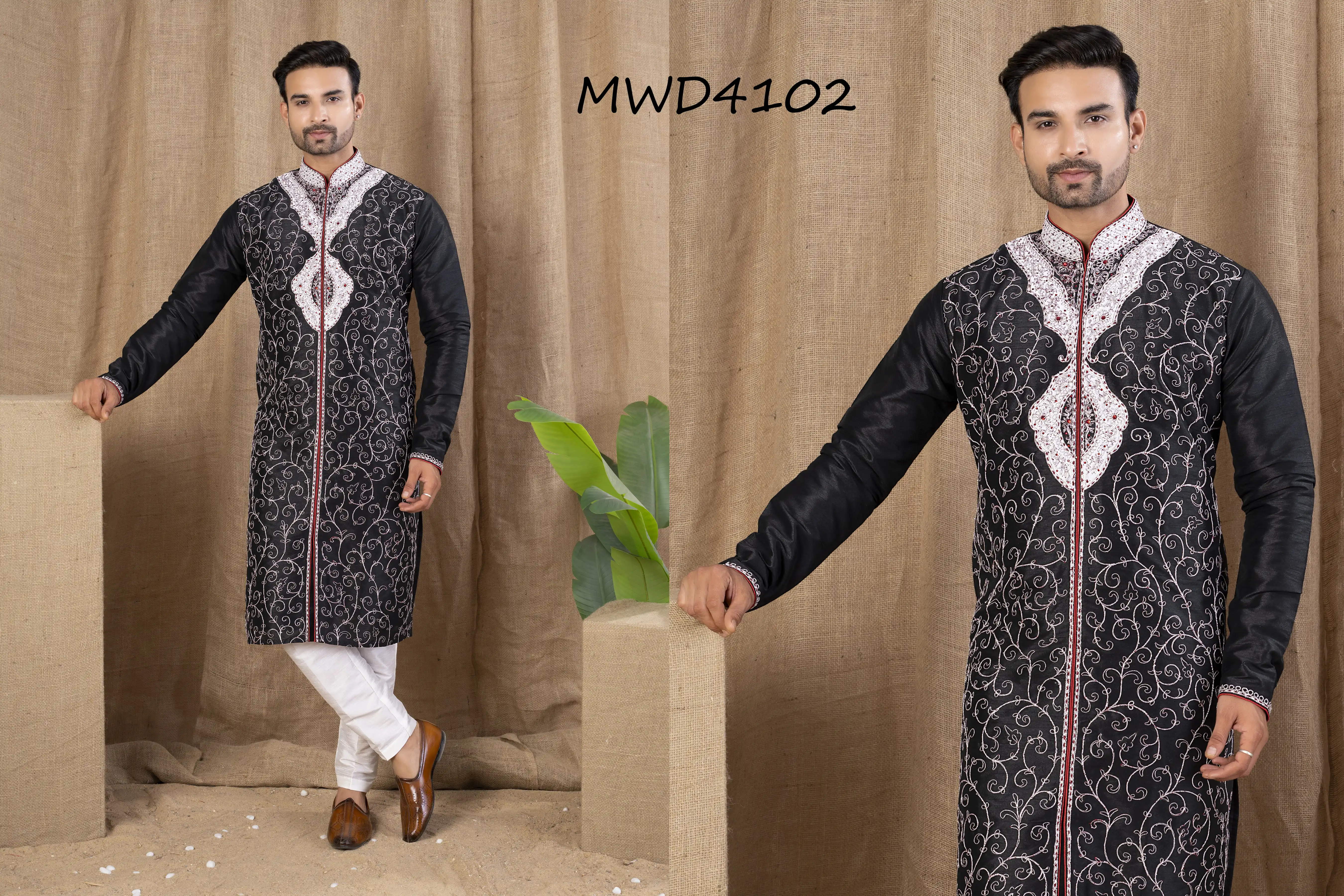S. S. Ethnic Black Art Silk Indo Trouser Set for Men - MWD4102