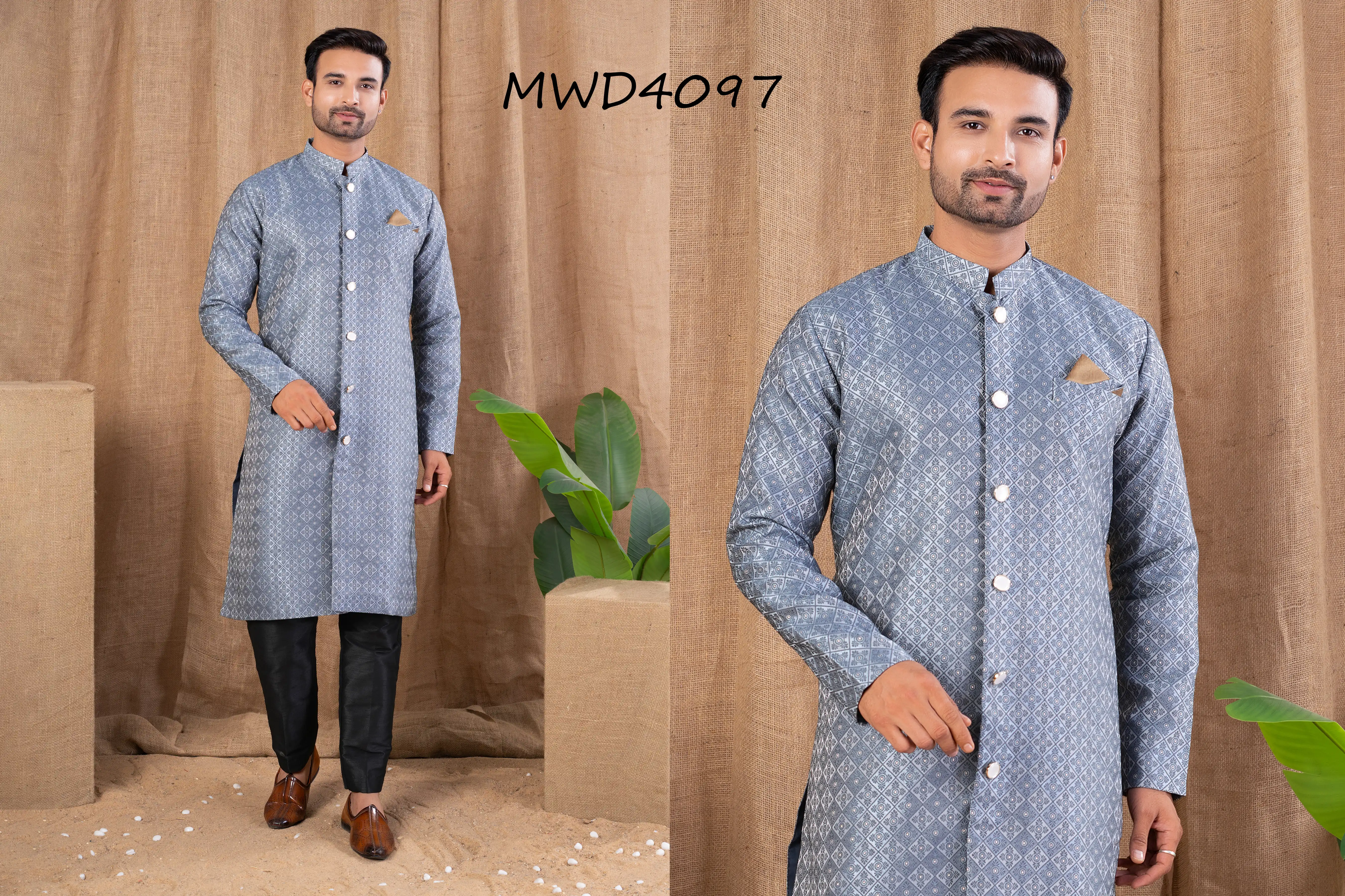 S. S. Ethnic Grey Jacquard Indo Trouser Set for Men - MWD4097