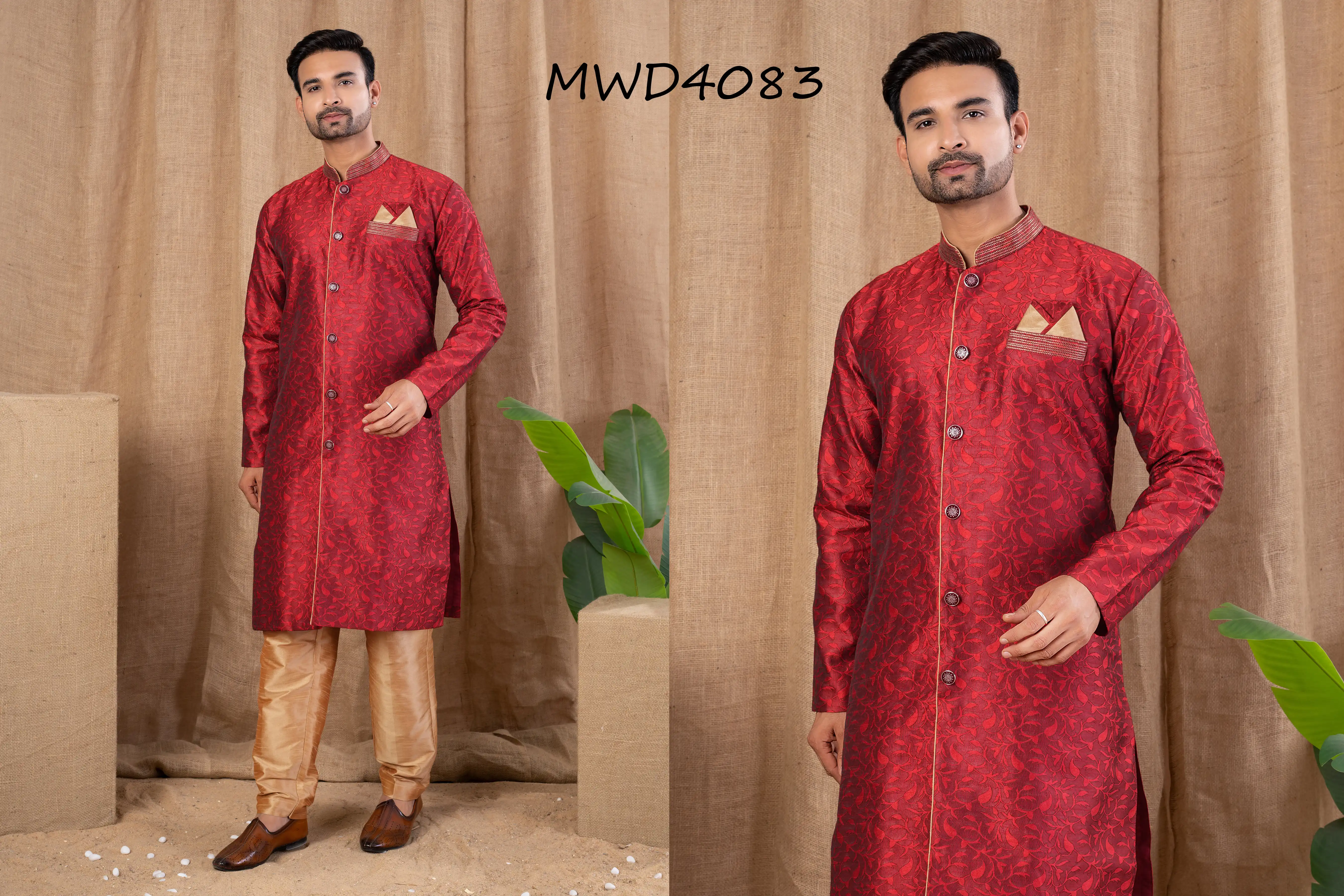 S. S. Ethnic Maroon Jacquard Indo Trouser Set for Men - MWD4083