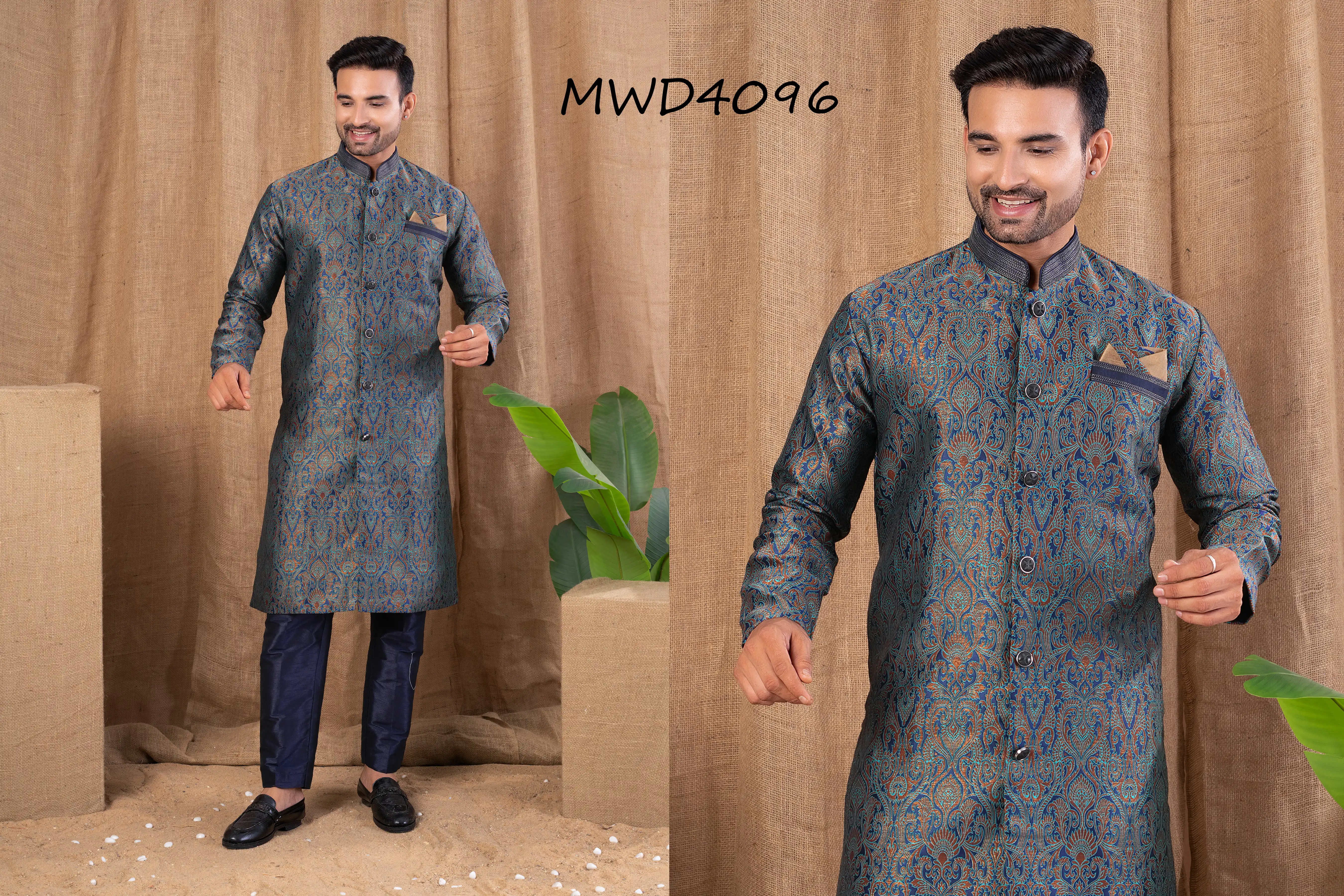 S. S. Ethnic Multi Color Jacquard Indo Trouser Set for Men - MWD4096