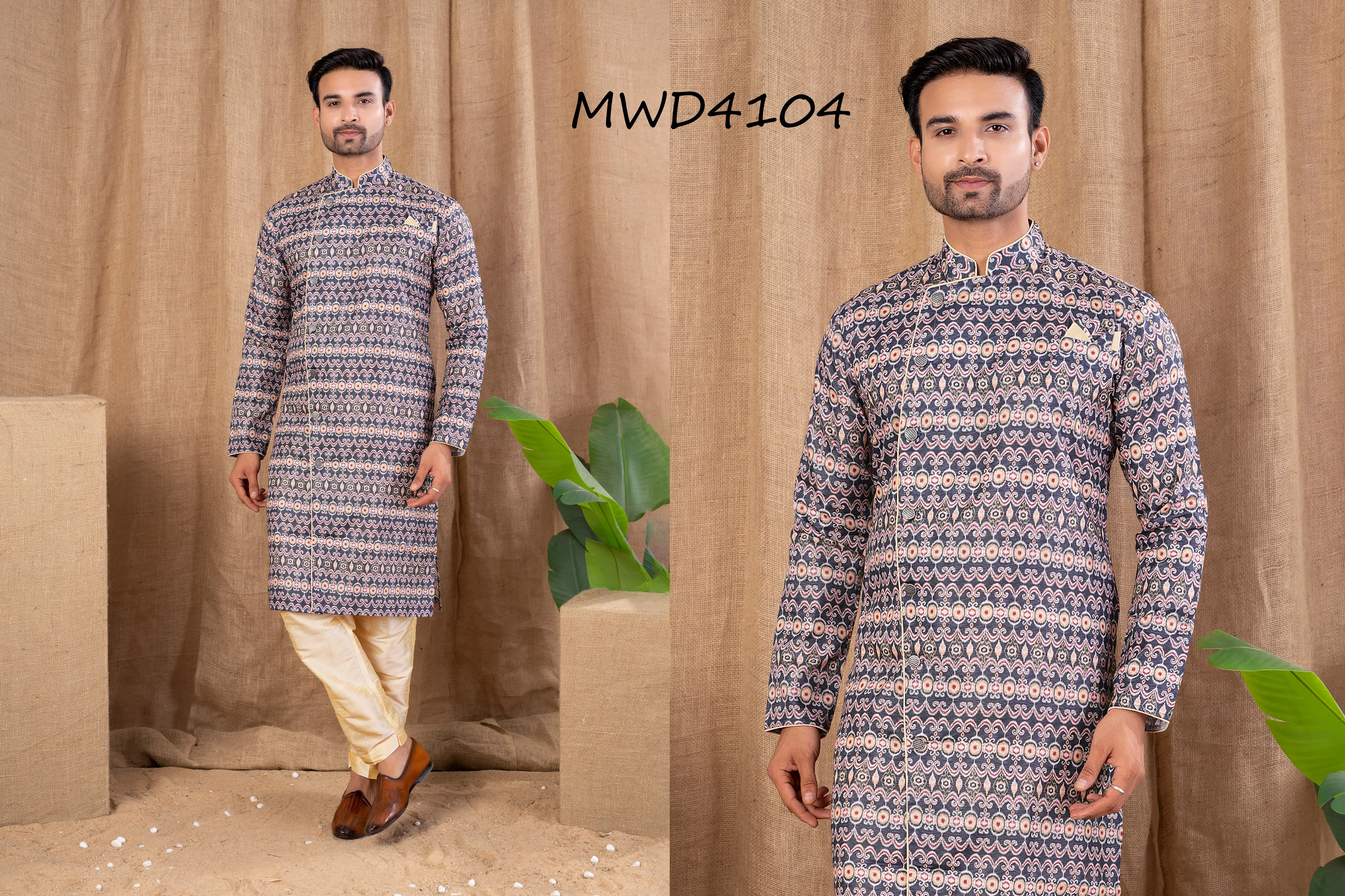 S. S. Ethnic Multi Color Printed Cotton Silk Indo Trouser Set for Men - MWD4104