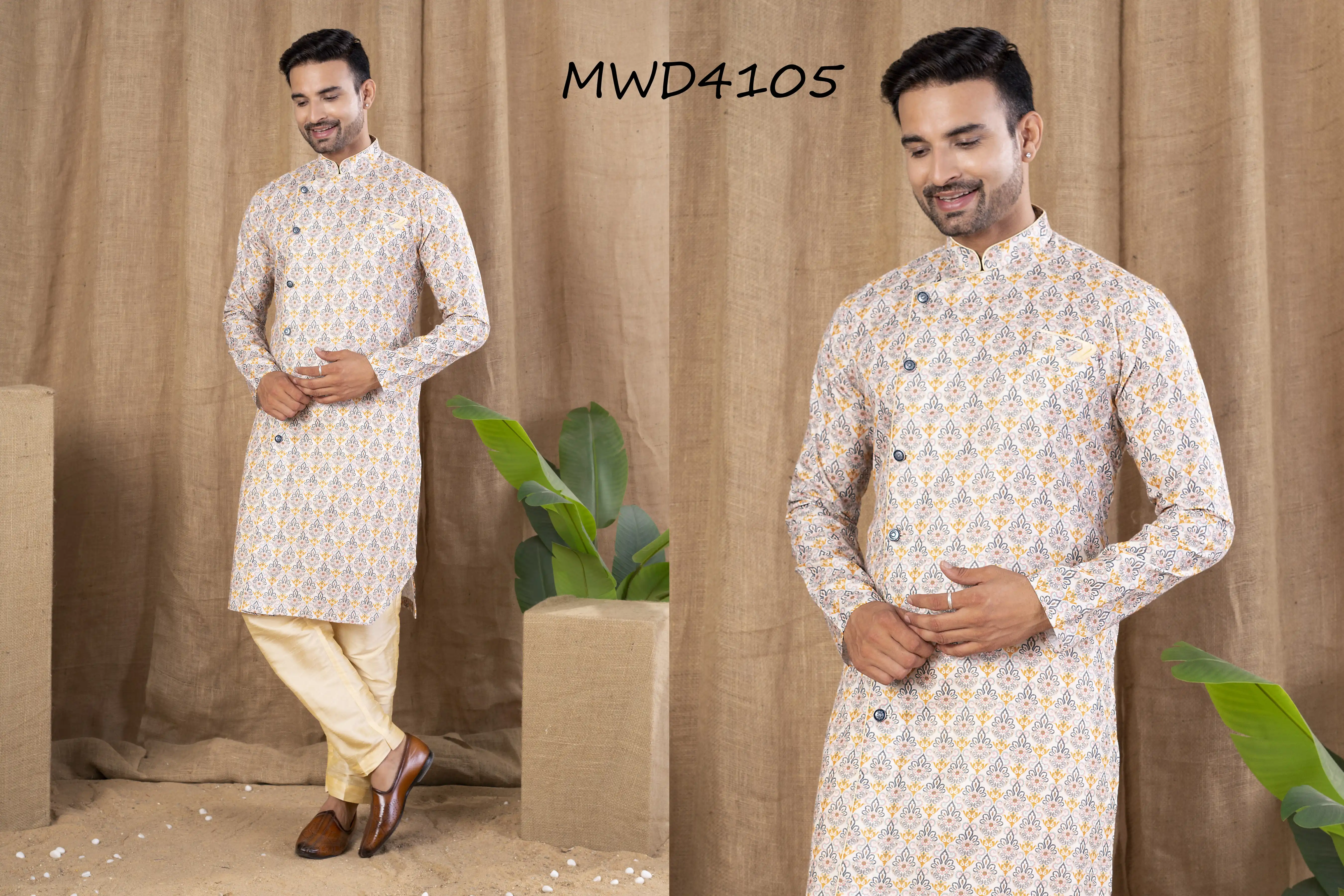 S. S. Ethnic Multi Color Printed Cotton Silk Indo Trouser Set for Men - MWD4105