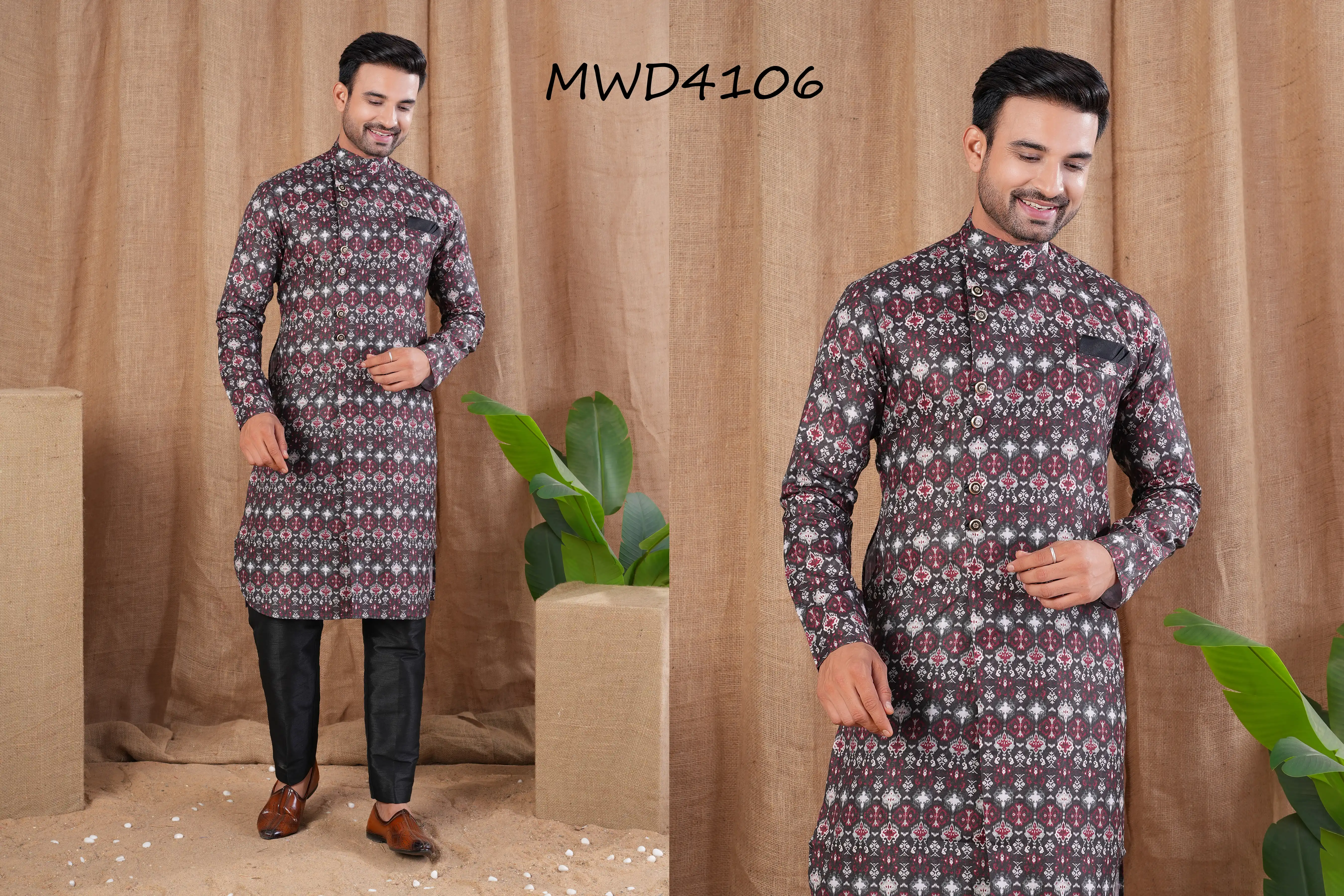 S. S. Ethnic Multi Color Printed Cotton Silk Indo Trouser Set for Men - MWD4106