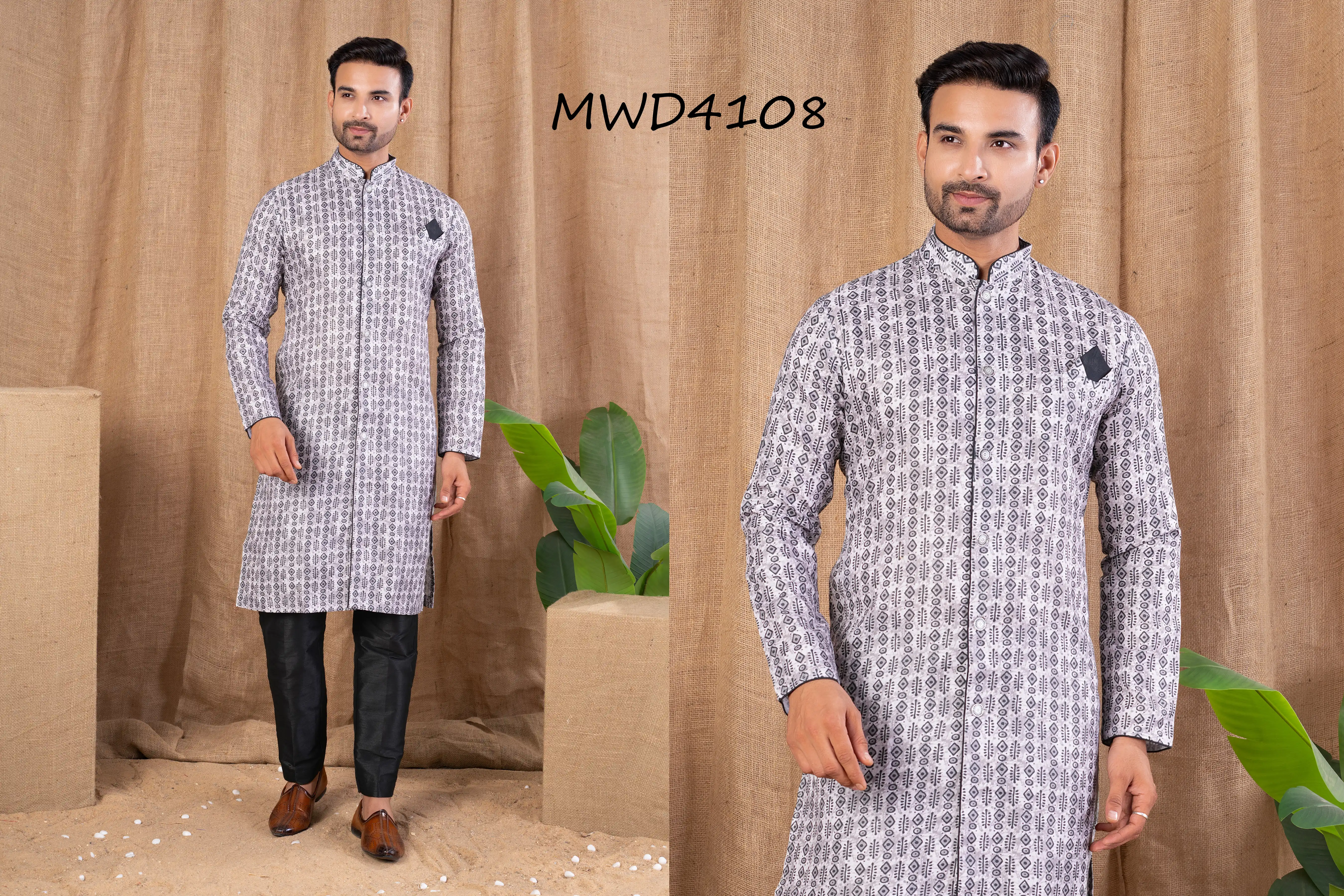 S. S. Ethnic Multi Color Printed Cotton Silk Indo Trouser Set for Men - MWD4108