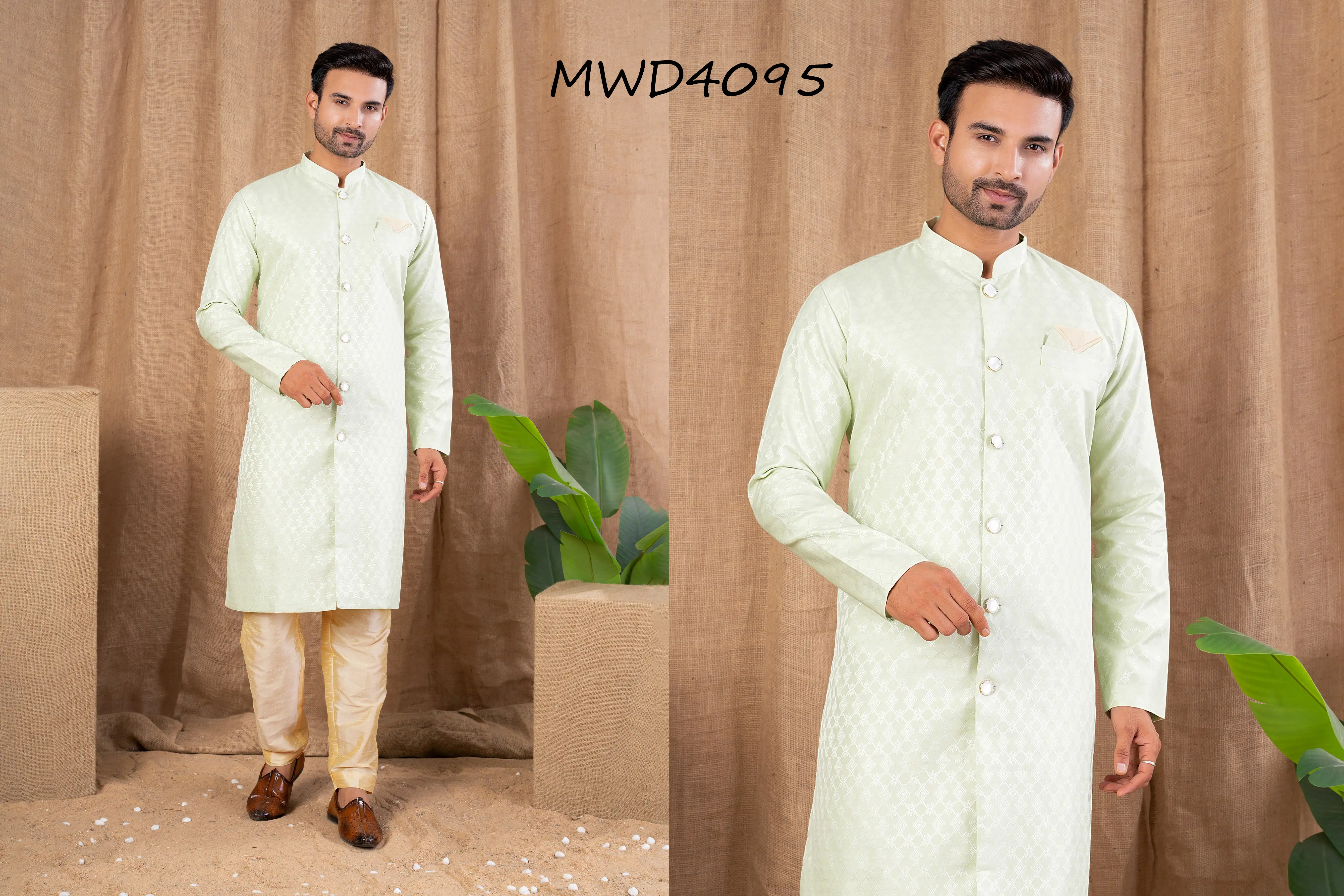 S. S. Ethnic Pista Jacquard Indo Trouser Set for Men - MWD4095