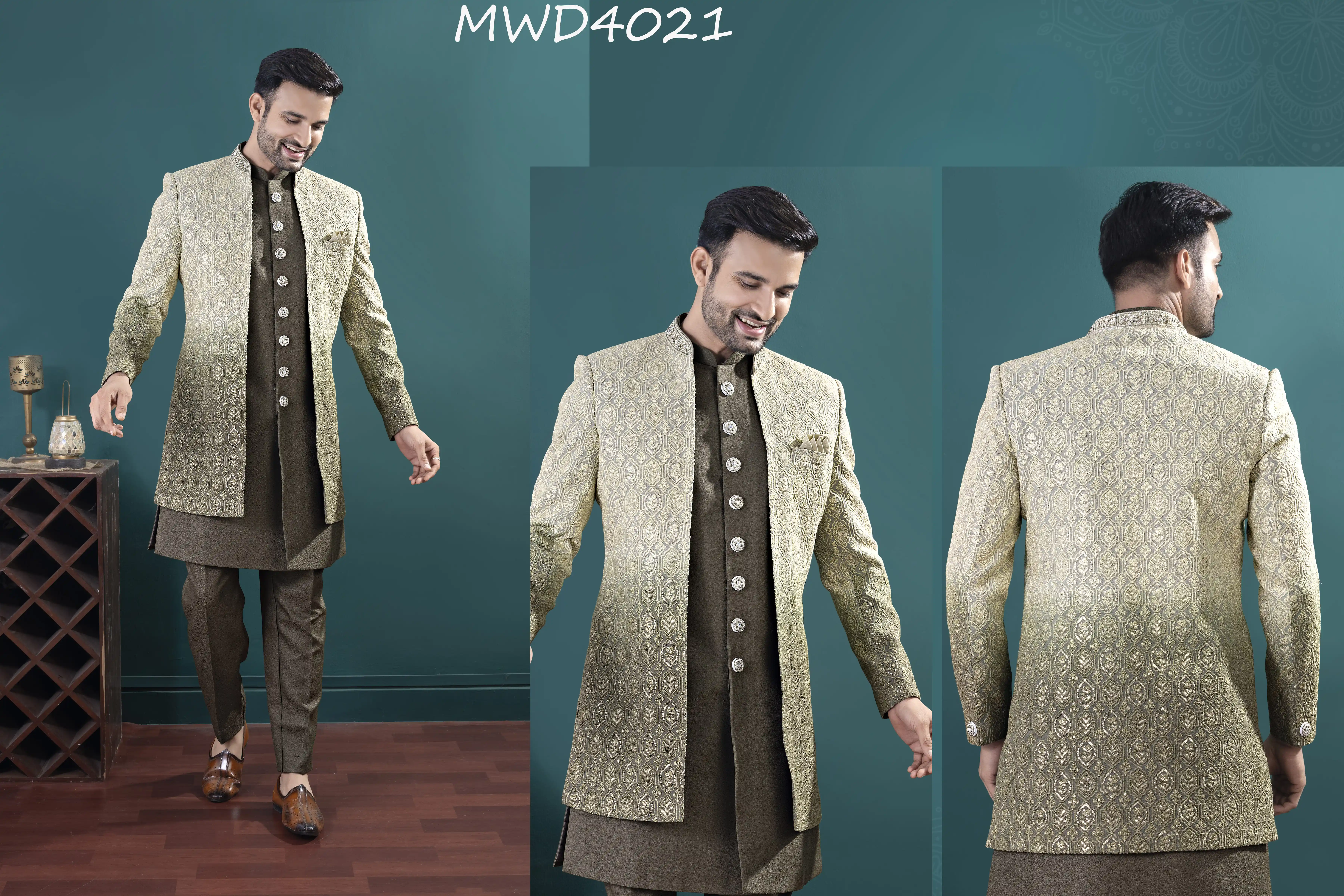 S. S. Ethnic Sleeveless Indo Kurta Set in Mehndi Green with Shaded Jacket - MWD4021 - Image 1
