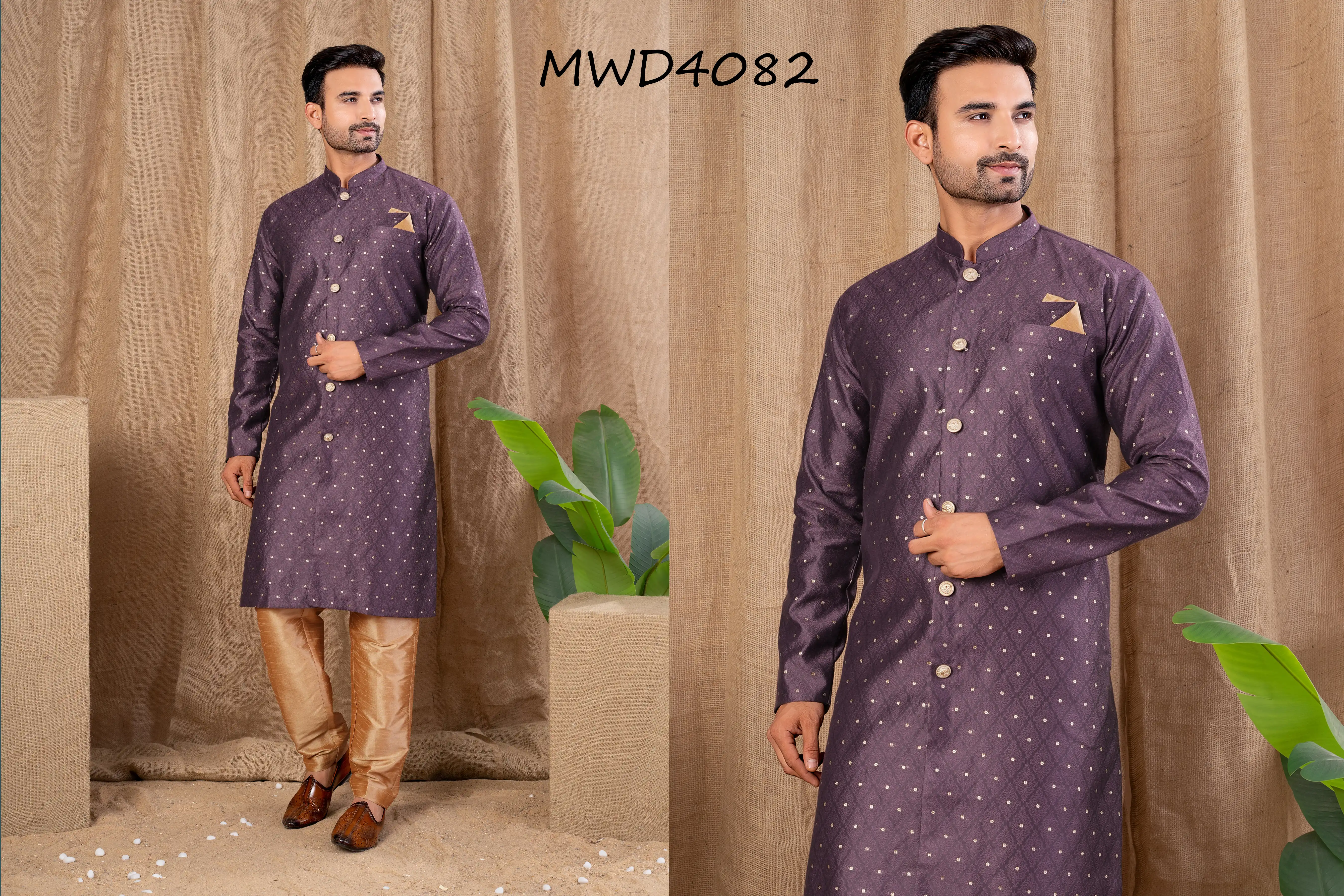 S. S. Ethnic Wine Jacquard Indo Trouser Set for Men - MWD4082