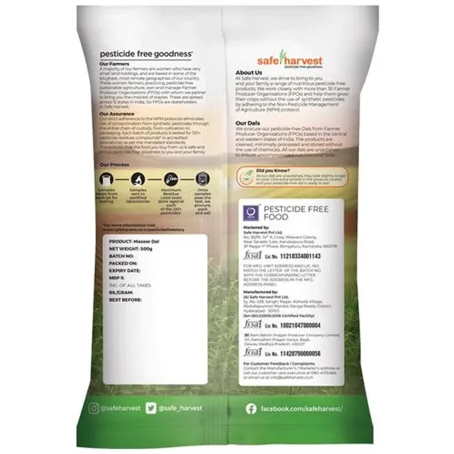 Safe Harvest Masoor Dal - High In Protein, Earthy, Nutty Taste, Pesticide Free - Image 2