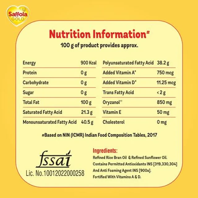 Saffola Gold Refined Cooking oil | Blended Rice Bran & Sunflower oil | Helps Keeps Heart Healthy - 4