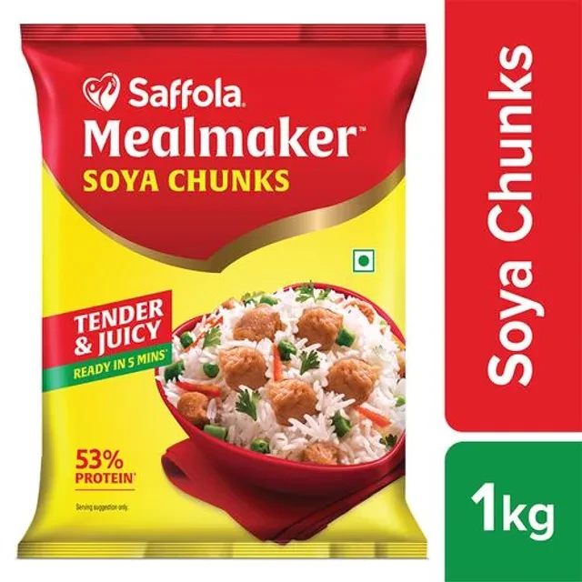Saffola Mealmaker Soya Chunks - Tender & Juicy, High In Protein & Fibre Saffola Mealmaker Soya Chunks - Tender & Juicy, High In Protein & Fibre-Pack Size-1 kg
