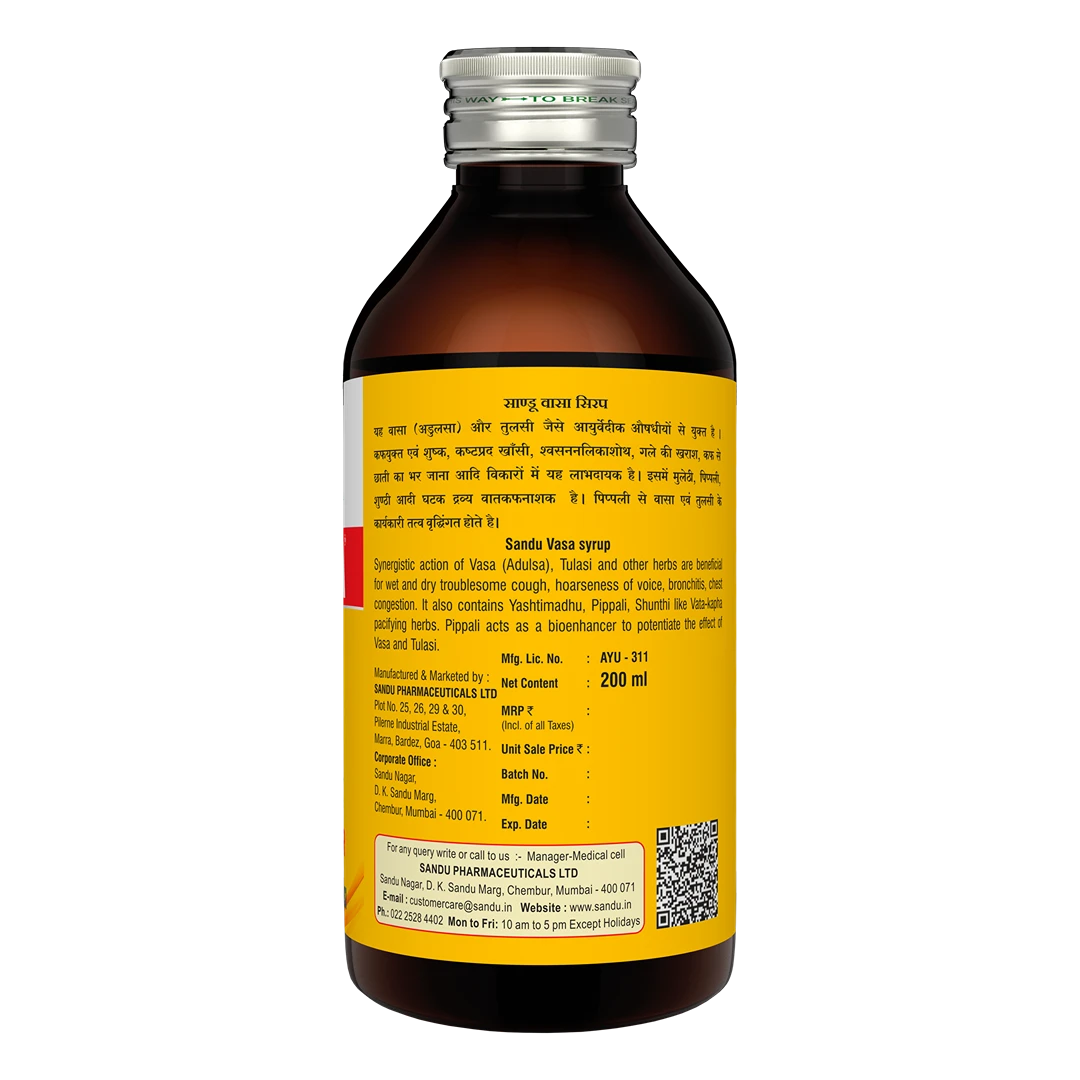 Sandu Vasa Herbal Cough Syrup with Adulsa & Tulsi - Image 2