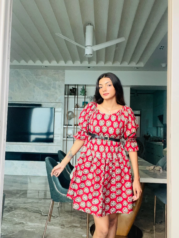 Sangria Red Print Short Dress - Image 4