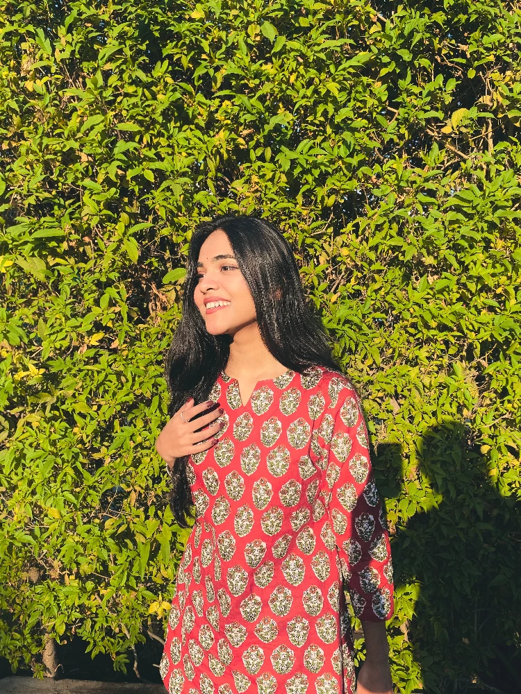 Sangria Red Sanganeri Hand Print Short Kurti - Image 4