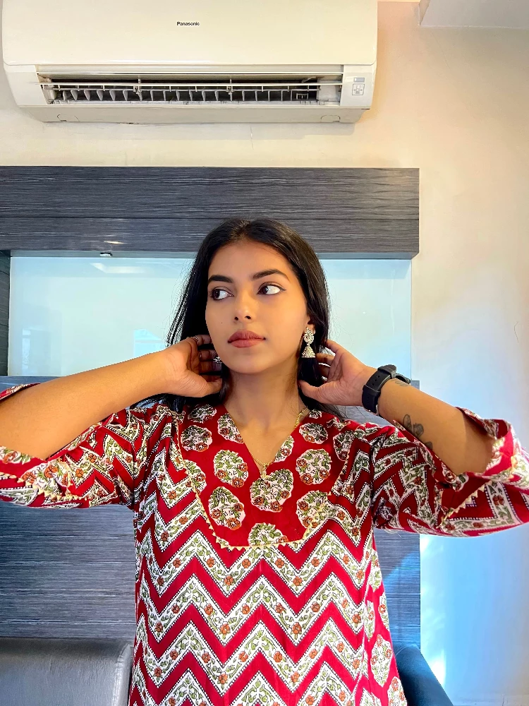 Sangria Red Traverse Sanganeri Hand Print Kurti - Image 3