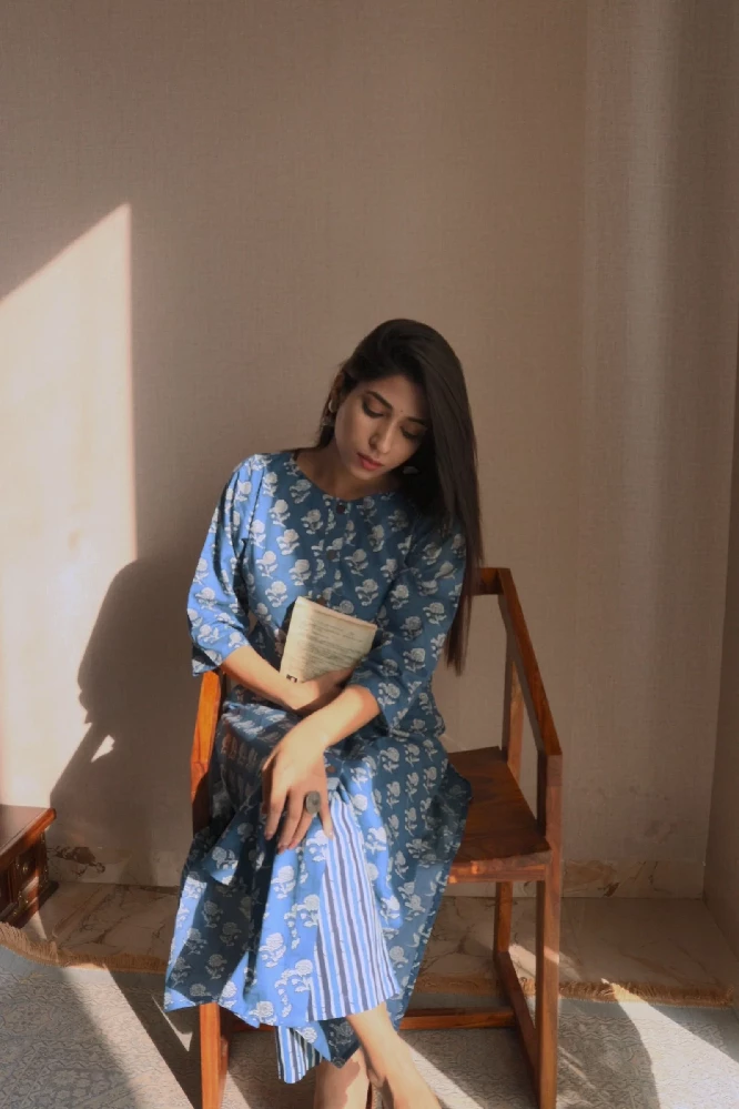 Sapphire Blue Sanganeri Suit Set - Image 2