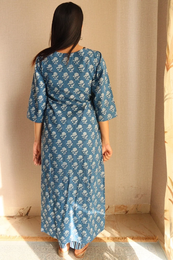 Sapphire Blue Sanganeri Suit Set - Image 5