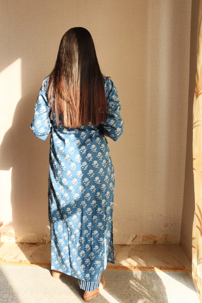 Sapphire Blue Sanganeri Suit Set - Image 6