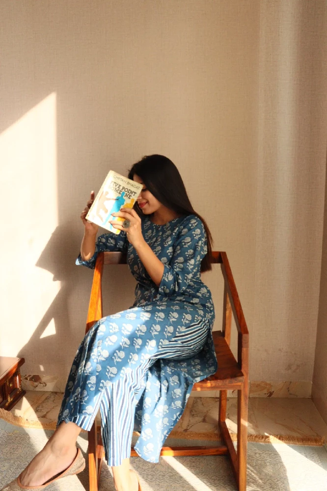 Sapphire Blue Sanganeri Suit Set - Image 7