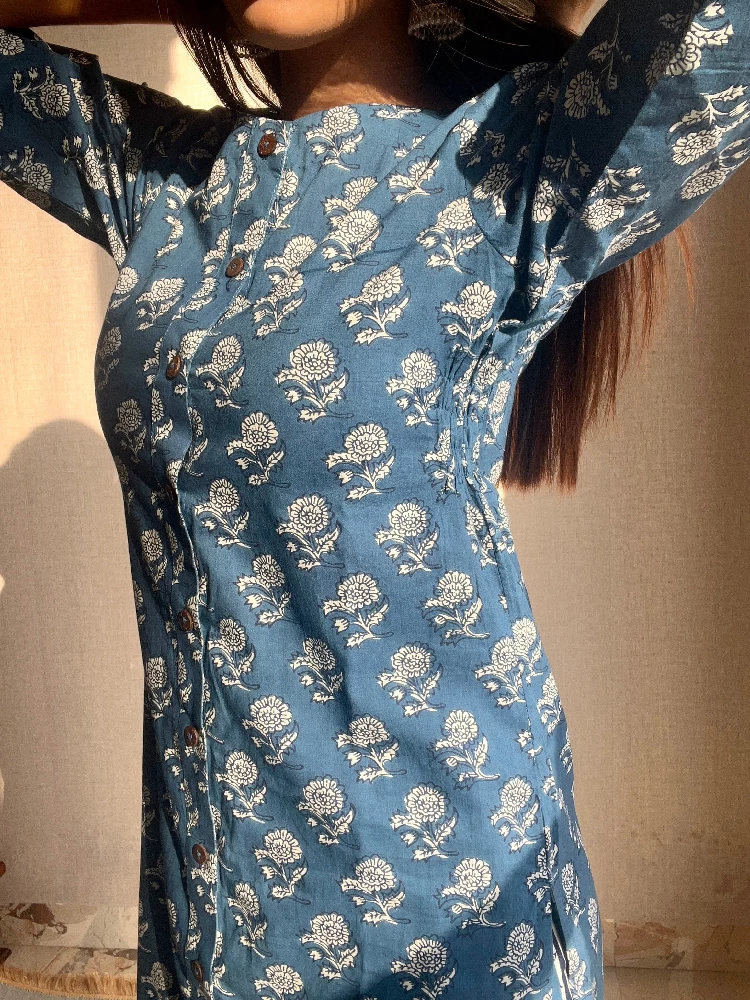 Sapphire Blue Sanganeri Suit Set - Image 8