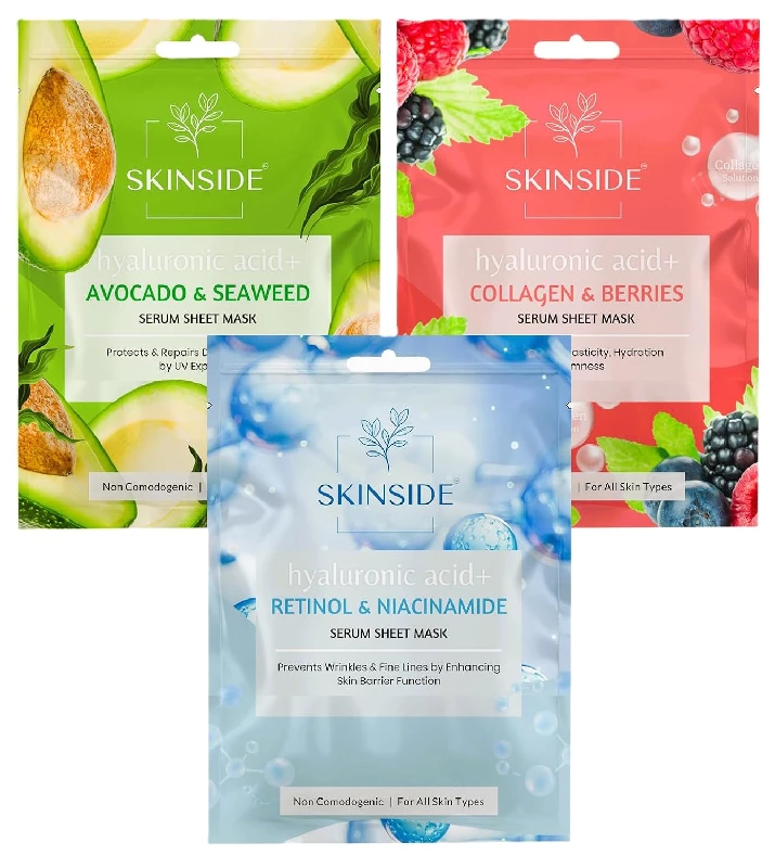 Skinside Serum Sheet Mask Avocado & Sea Weed, Retinol & Niacinamide, Collagen & Berries